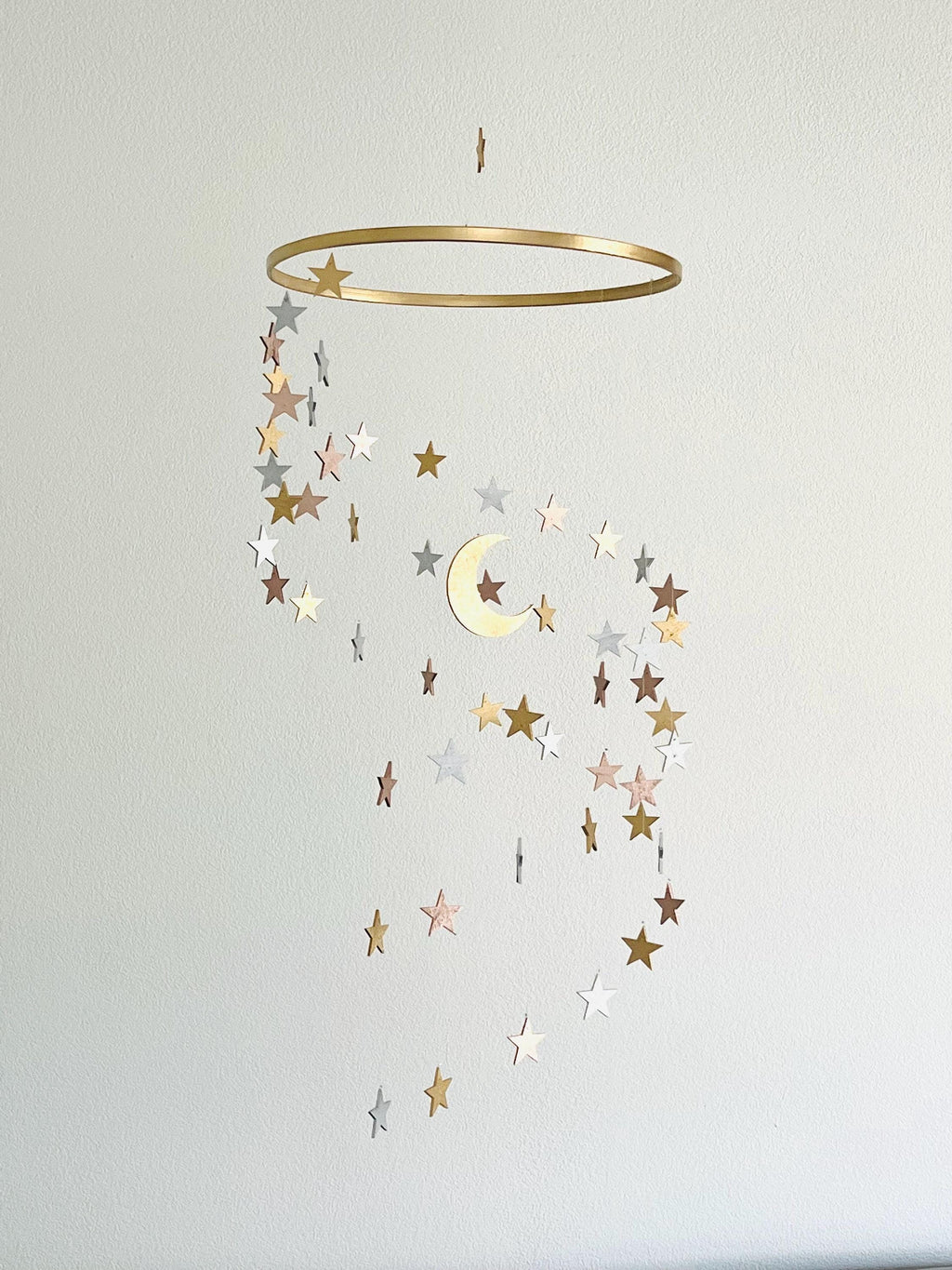 Multicolor wood stars and moon baby mobile, stars and moon mobile nursery, night baby mobile, minimalist mobile, gender neutral mobile