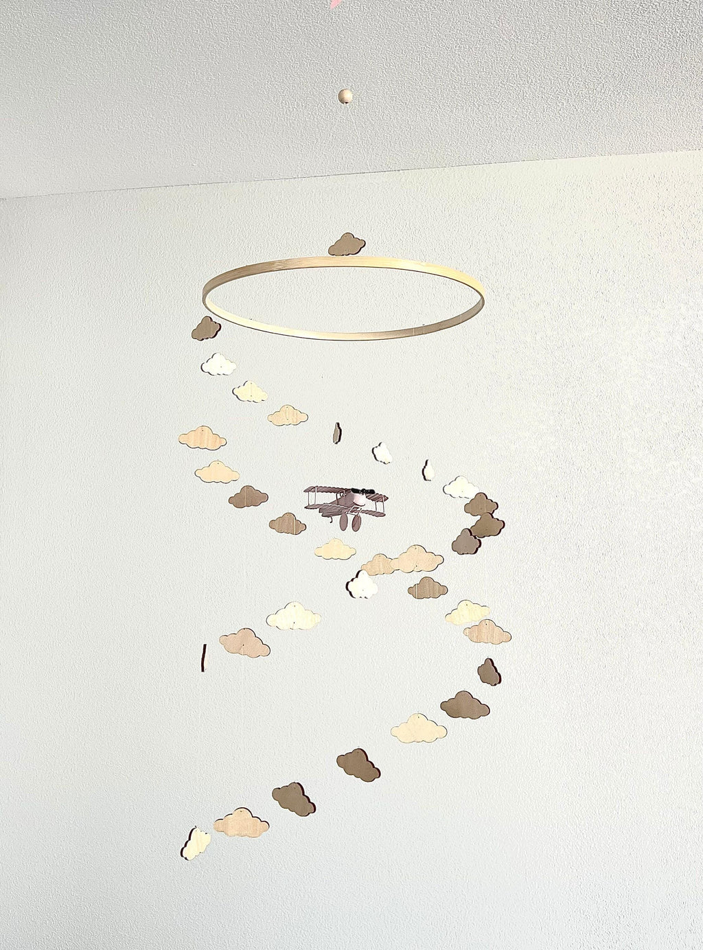 Dust pink airplane and clouds baby mobile, spiral crib mobile nursery, boho  baby mobile, minimalist mobile, gender neutral mobile