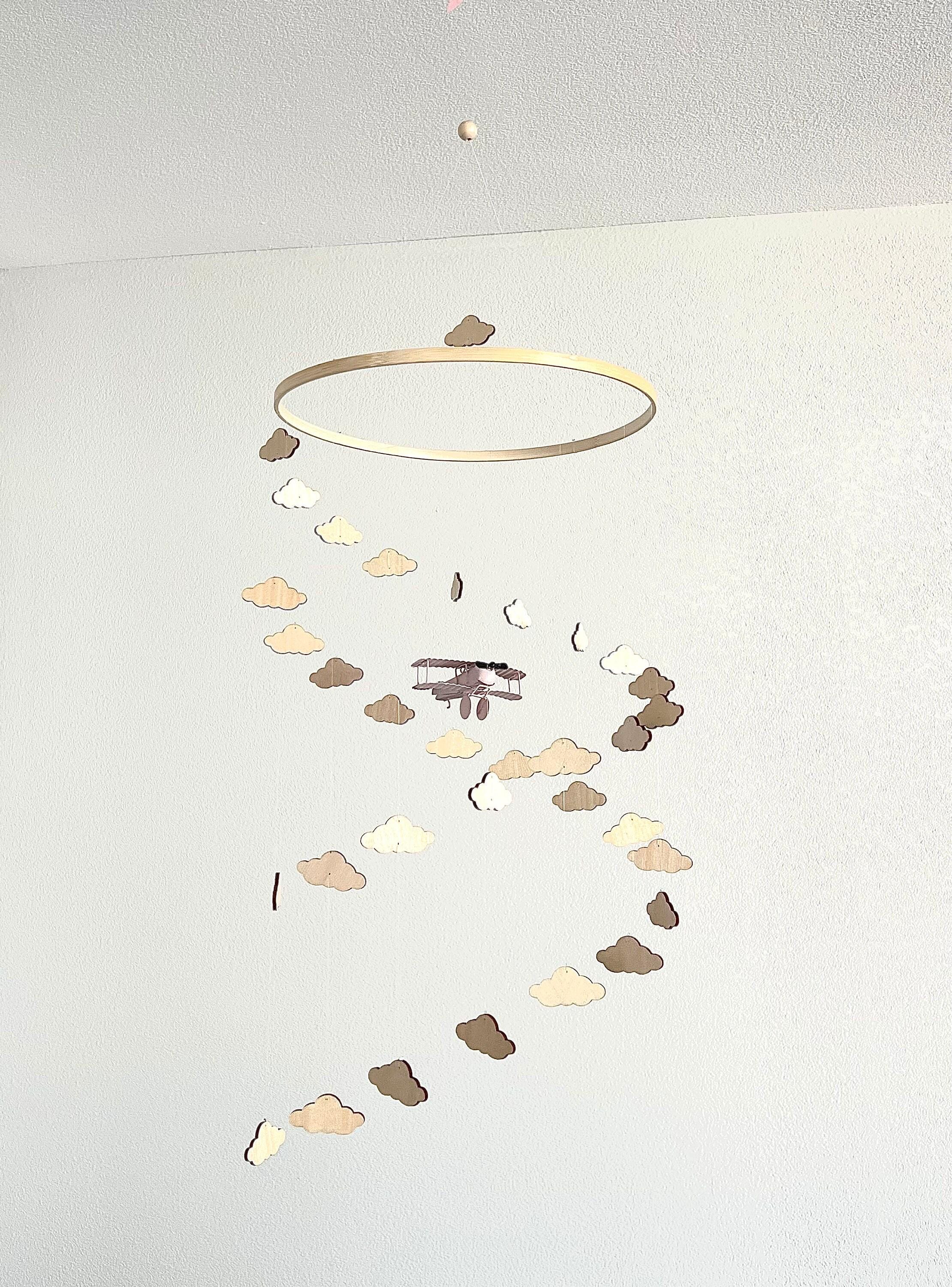 Dust pink airplane and clouds baby mobile, spiral crib mobile nursery, boho  baby mobile, minimalist mobile, gender neutral mobile