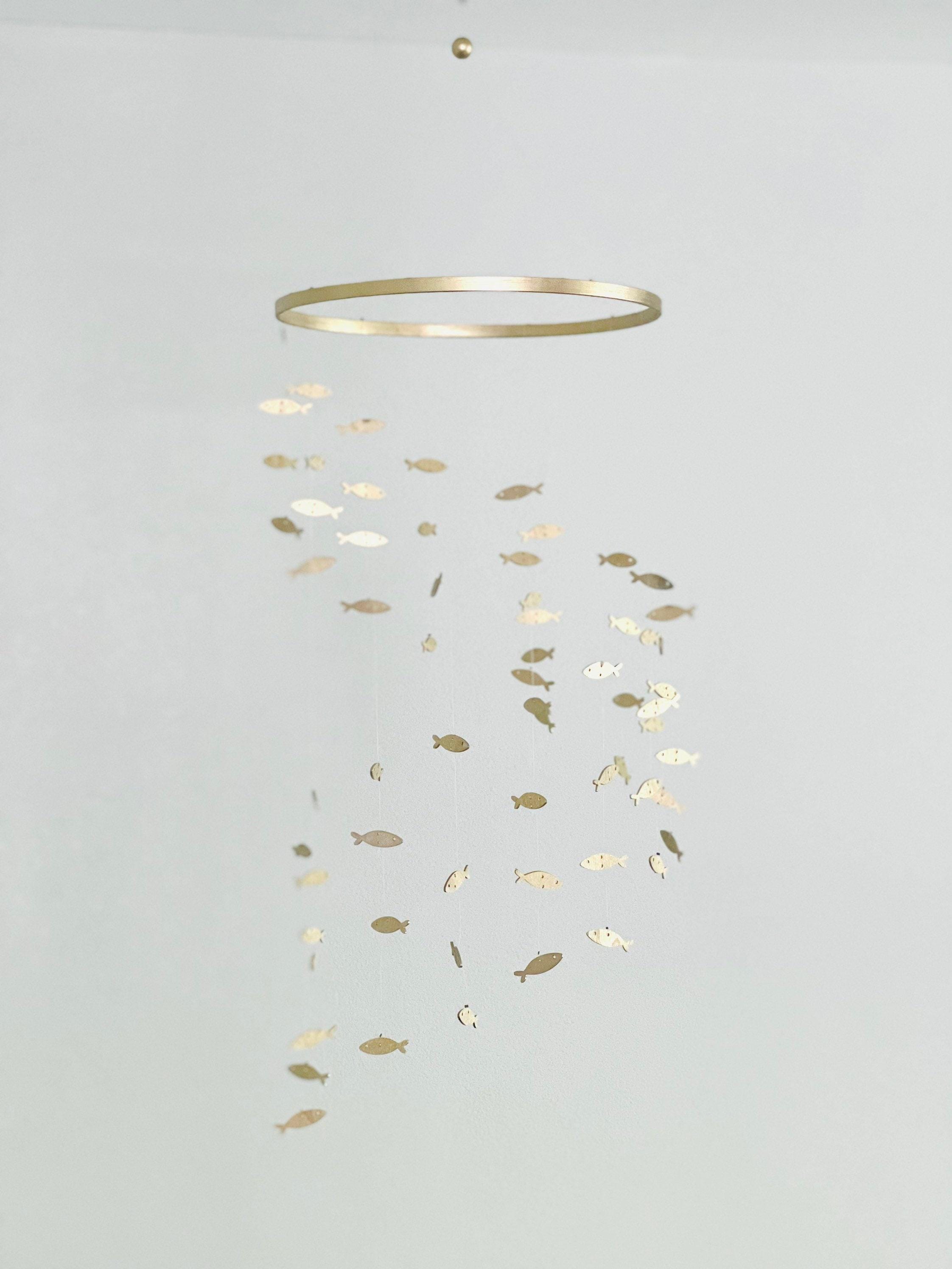Gold silver fish baby mobile, marine crib mobile nursery, night baby mobile, wood kids mobile, minimalist mobile, gender neutral mobile