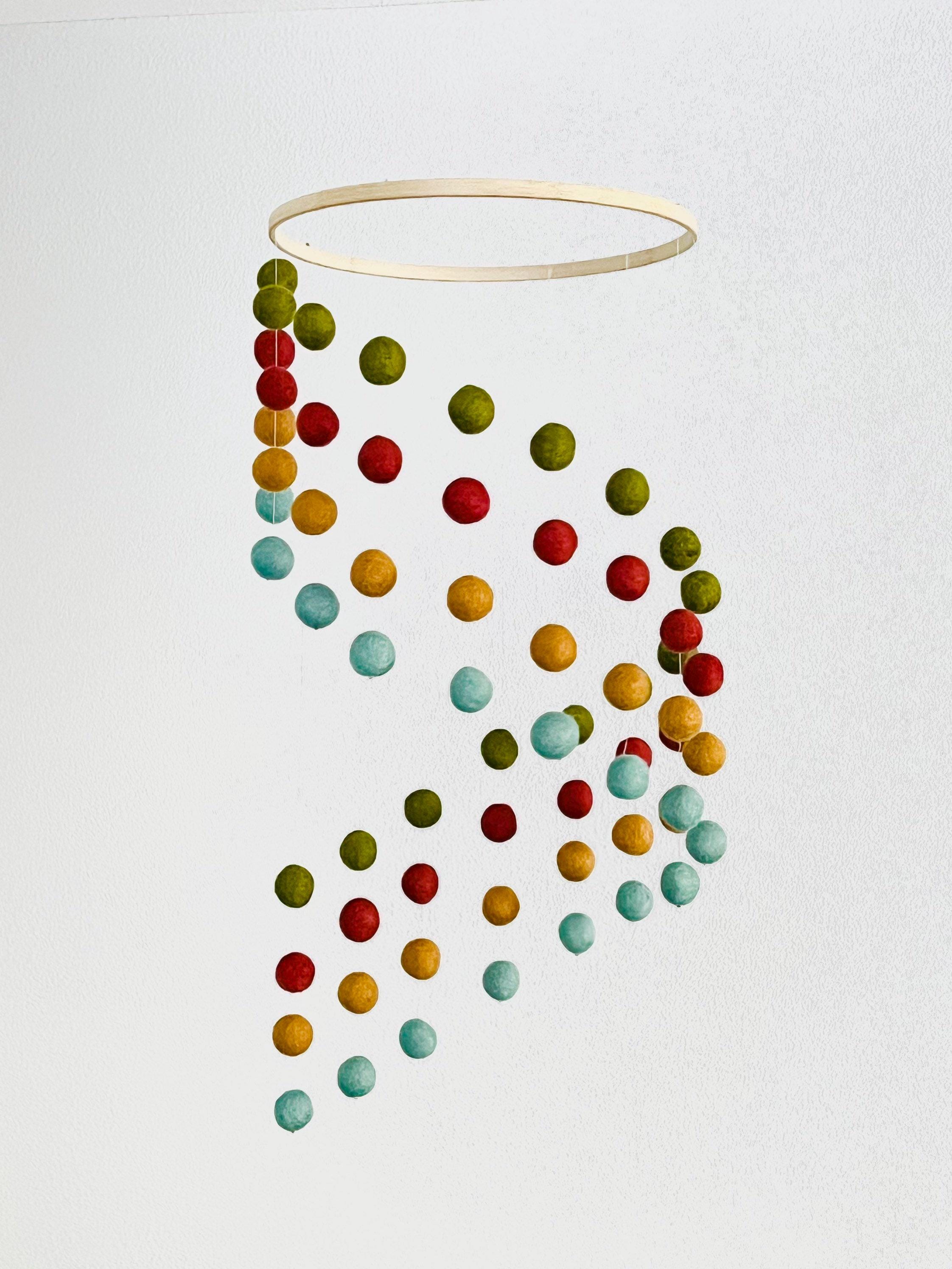 Colorful felt wool ball mobile, pom pom mobile, felt pom pom mobile, felt ball mobile, minimalist mobile, boho nursery decor