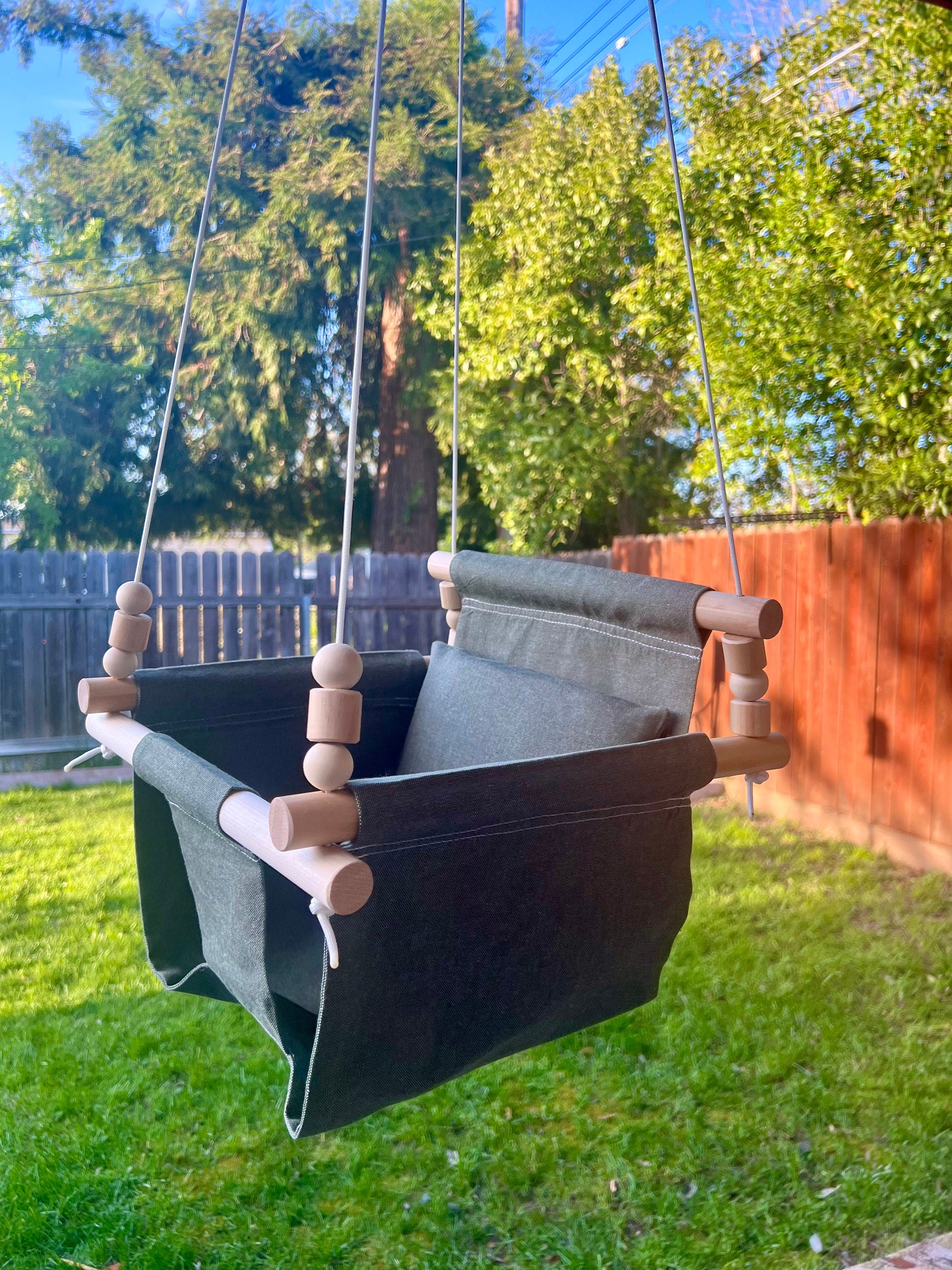 Forest Green Baby Toddler Fabric Swing Minimalistic Baby Shipped in 3 days Customized Gift
