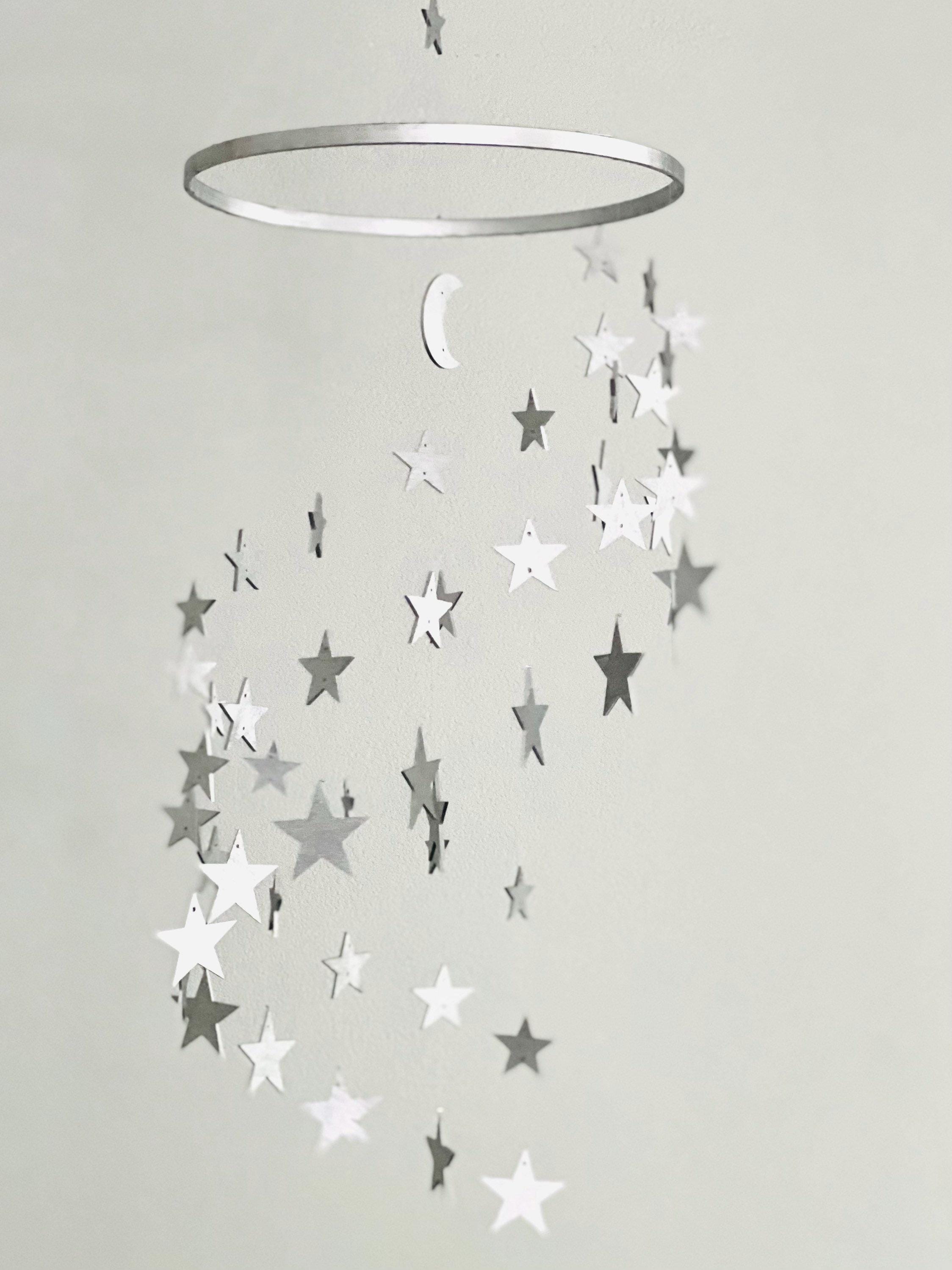 Silver stars baby mobile, gold stars and moon mobile nursery, moon baby mobile, night baby mobile, minimalist mobile, gender neutral mobile