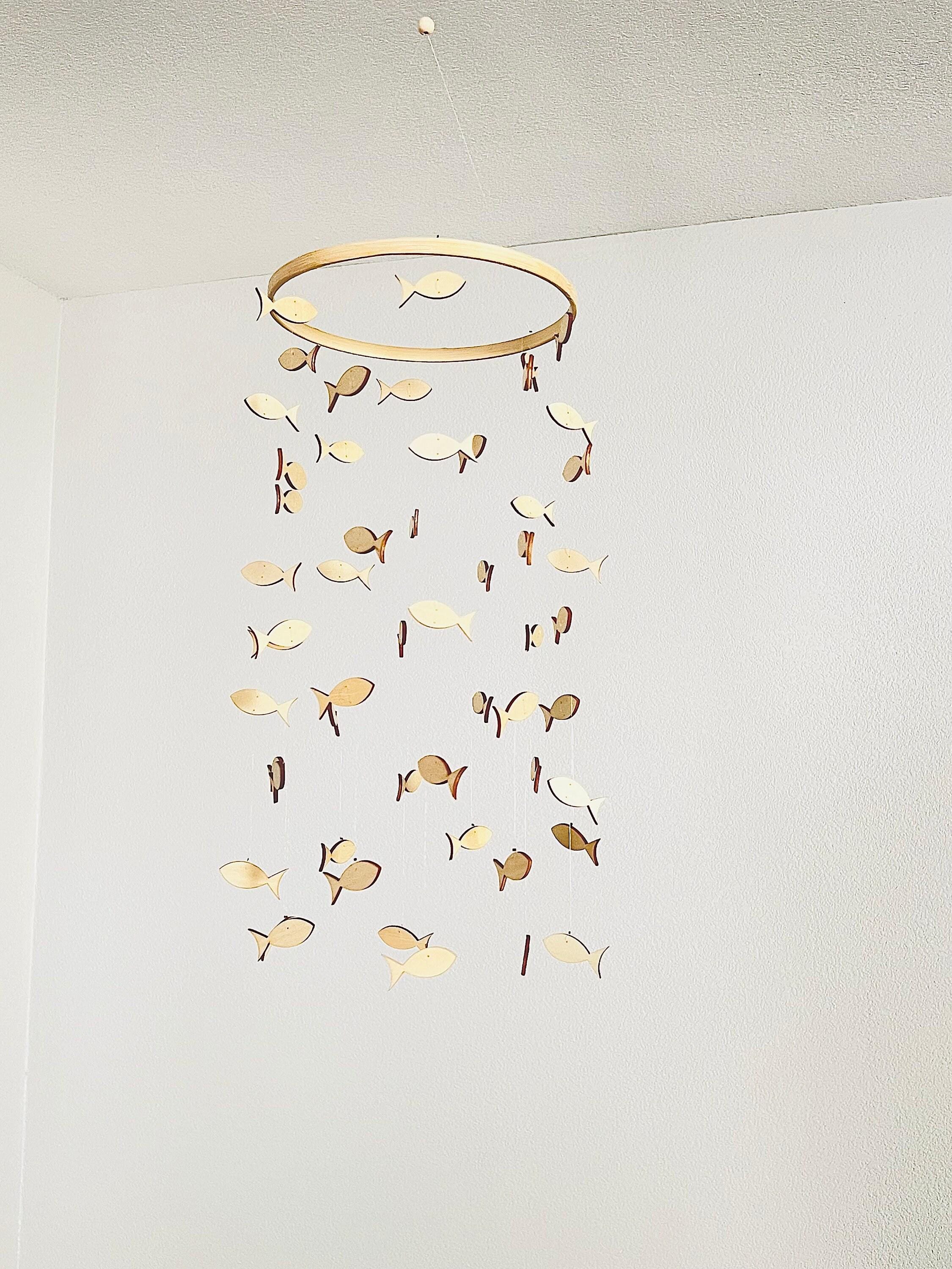 Wood fishing baby mobile, marine crib mobile nursery, night baby mobile, kids mobile, minimalist mobile, gender neutral mobile