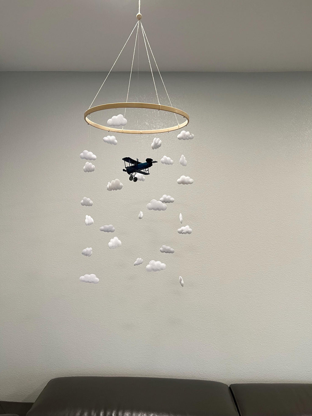 Blue airplane baby mobile, cloud felt baby mobile, baby boy mobile, pilot mobile, gender neutral nursery, baby boy nursery, baby mobile