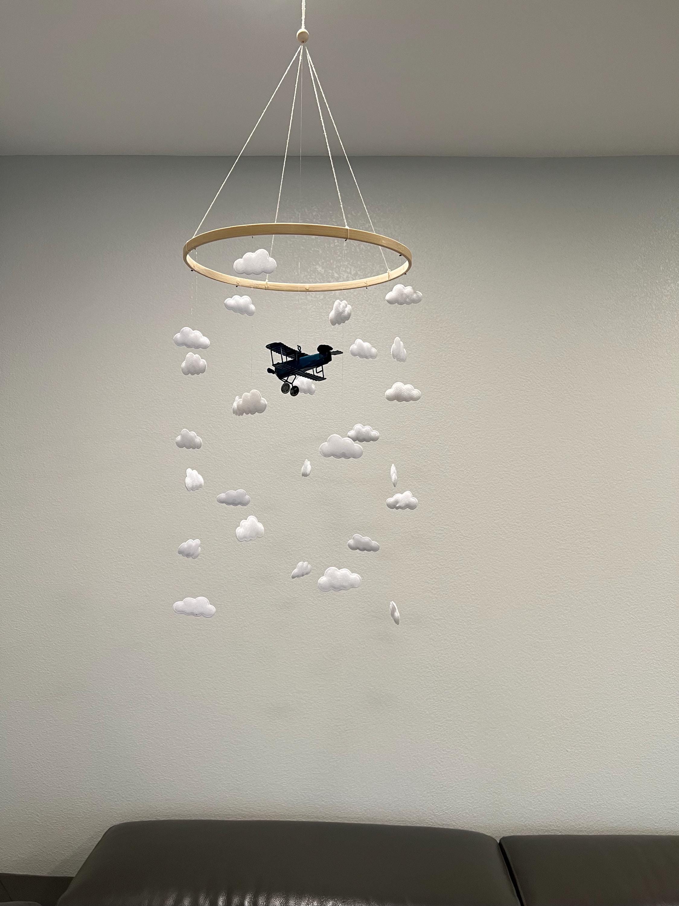 Blue airplane baby mobile, cloud felt baby mobile, baby boy mobile, pilot mobile, gender neutral nursery, baby boy nursery, baby mobile