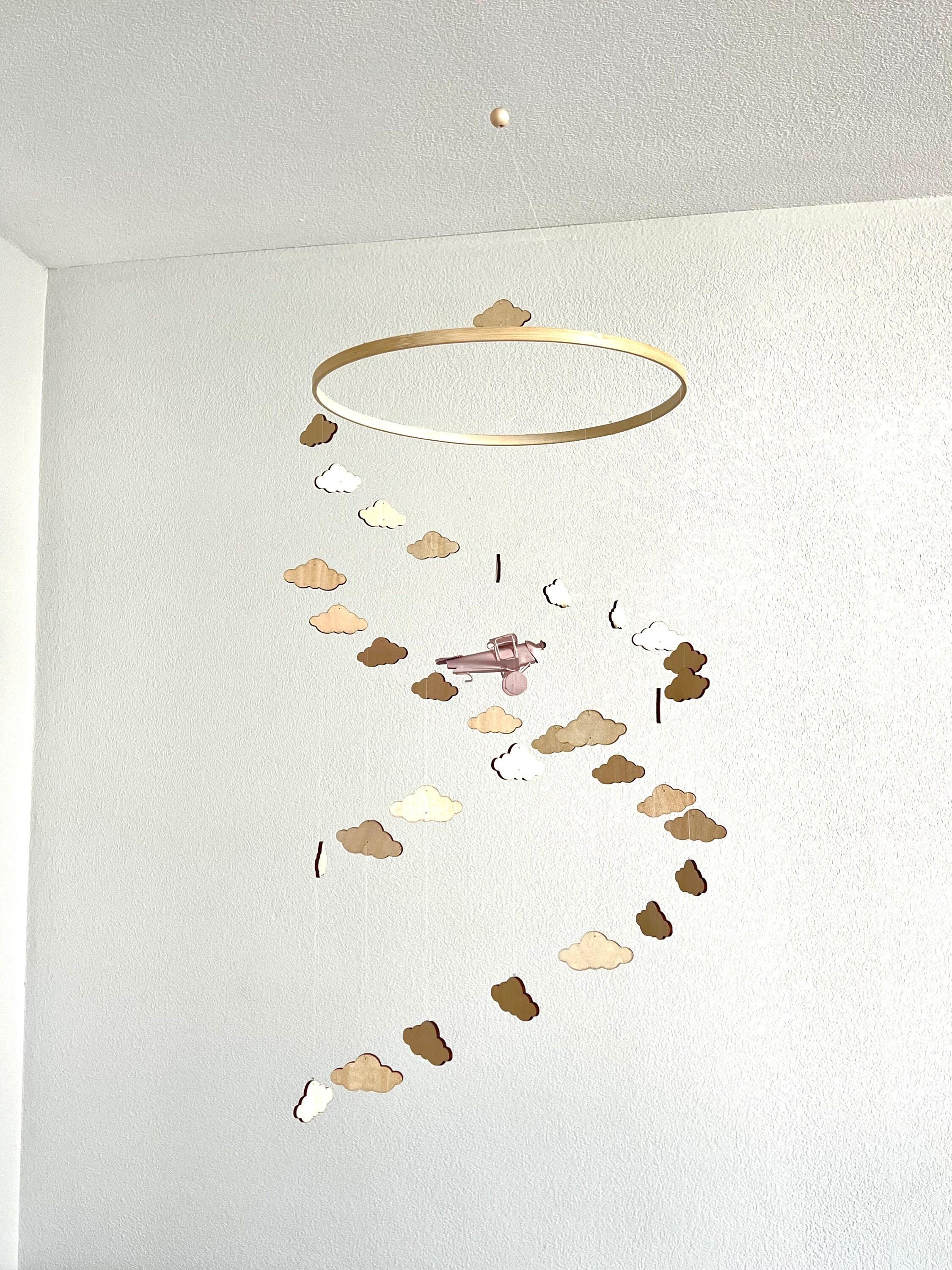 Dust pink airplane and clouds baby mobile, spiral crib mobile nursery, boho  baby mobile, minimalist mobile, gender neutral mobile