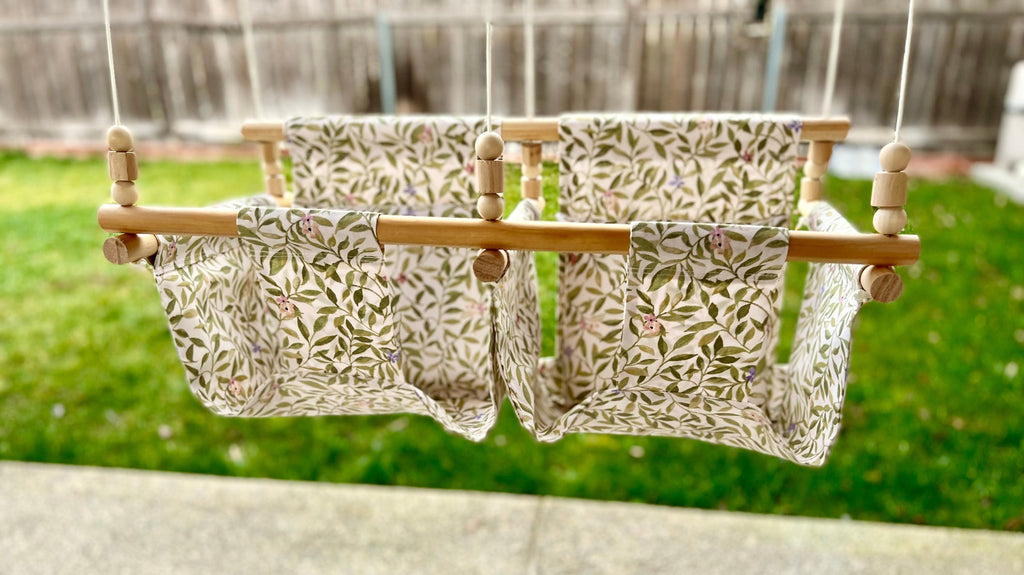 Twin Babies Fabric Swing. WEATHERPROOF Outdoor Garden Baby Swing with pillow and playing beads