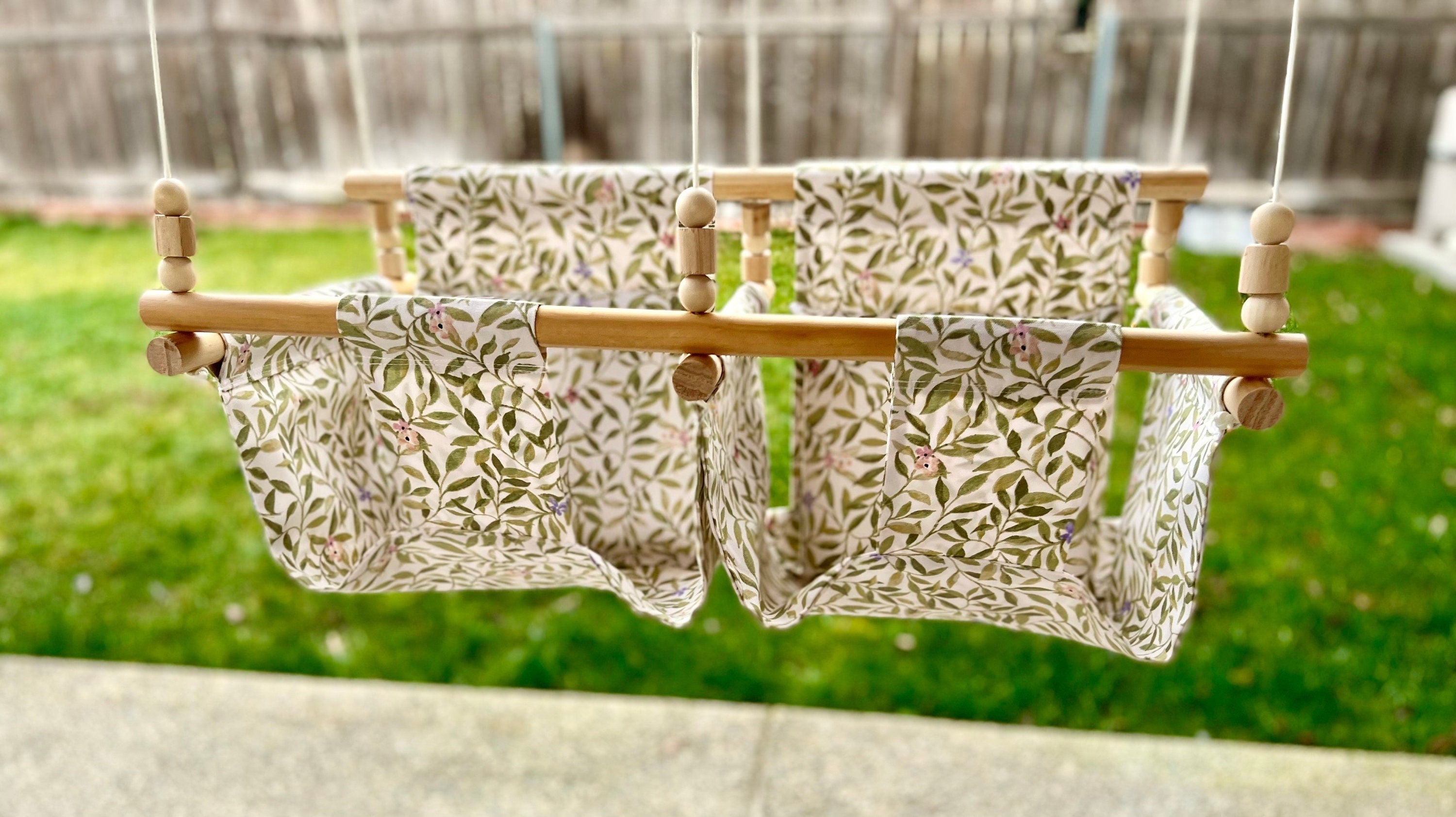 Twin Babies Fabric Swing. WEATHERPROOF Outdoor Garden Baby Swing with pillow and playing beads