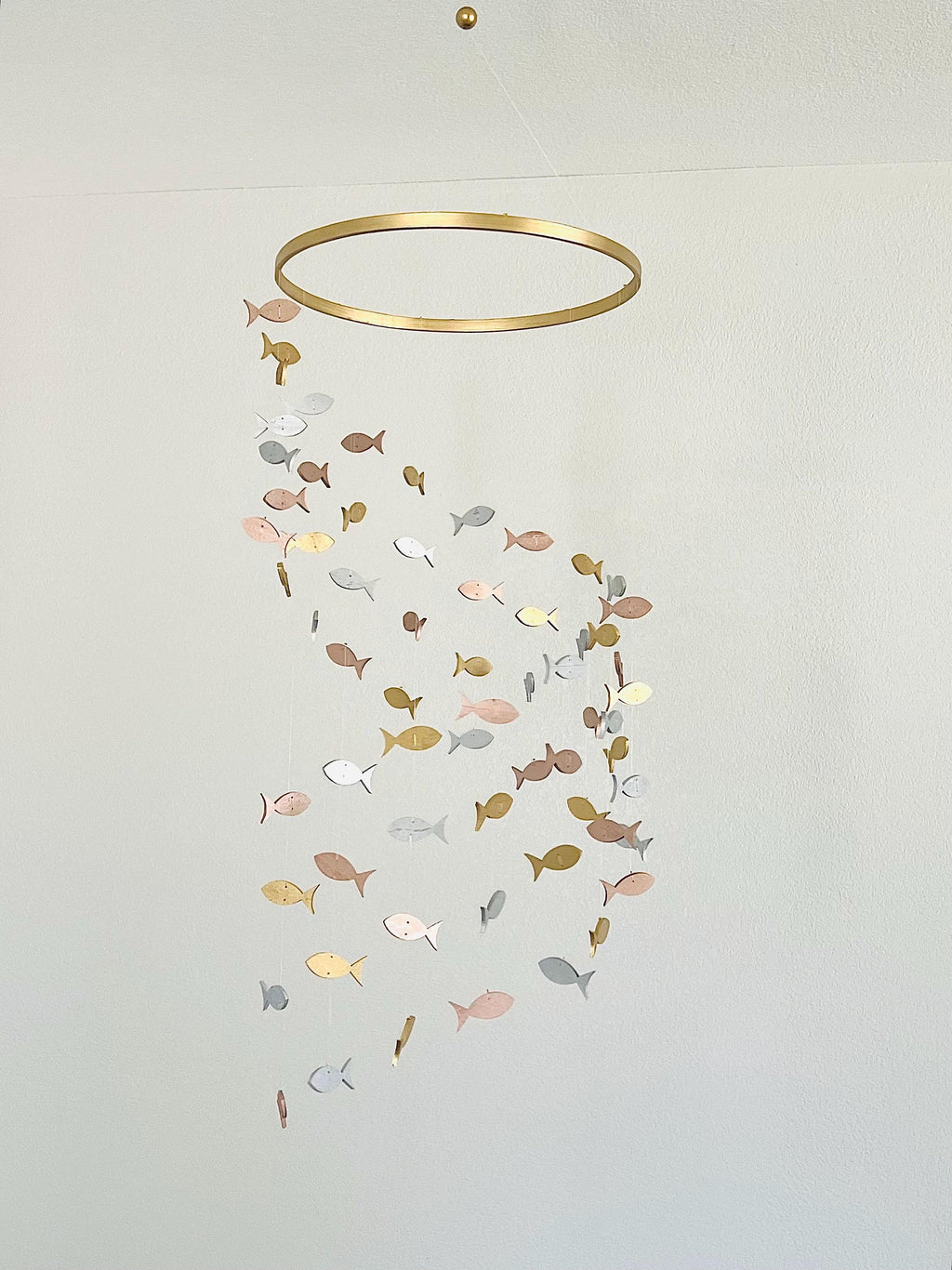 Multicolor fishing baby mobile, marine crib mobile nursery gold silver rose gold wood fish kids mobile toddler minimalist boho mobile