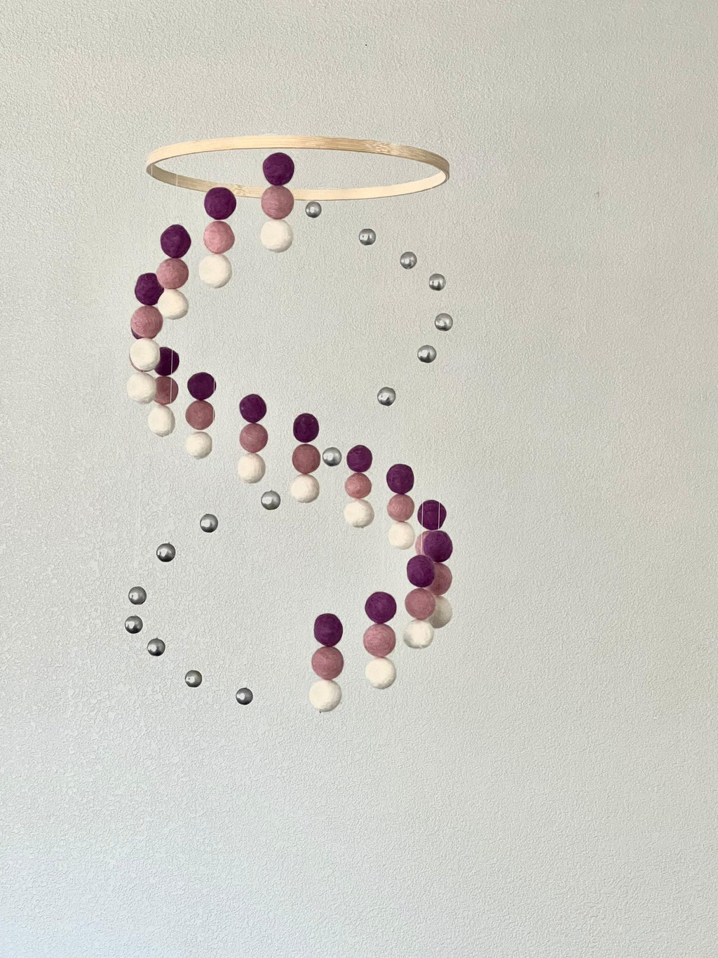 Lavender felt wool ball mobile, pom pom mobile, felt pom pom mobile, felt ball mobile, minimalist mobile, boho nursery decor