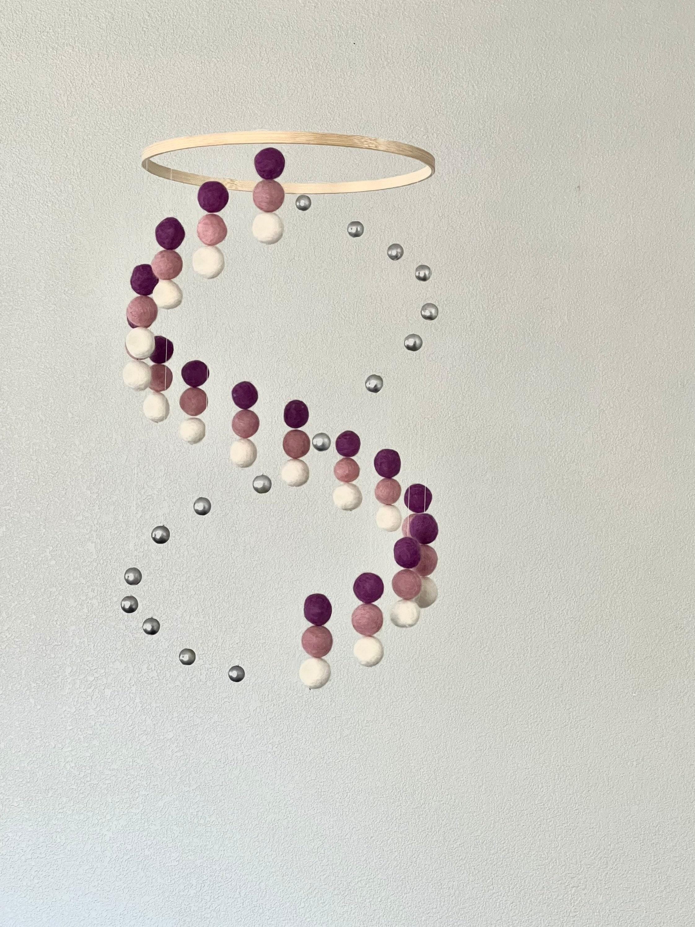 Lavender felt wool ball mobile, pom pom mobile, felt pom pom mobile, felt ball mobile, minimalist mobile, boho nursery decor