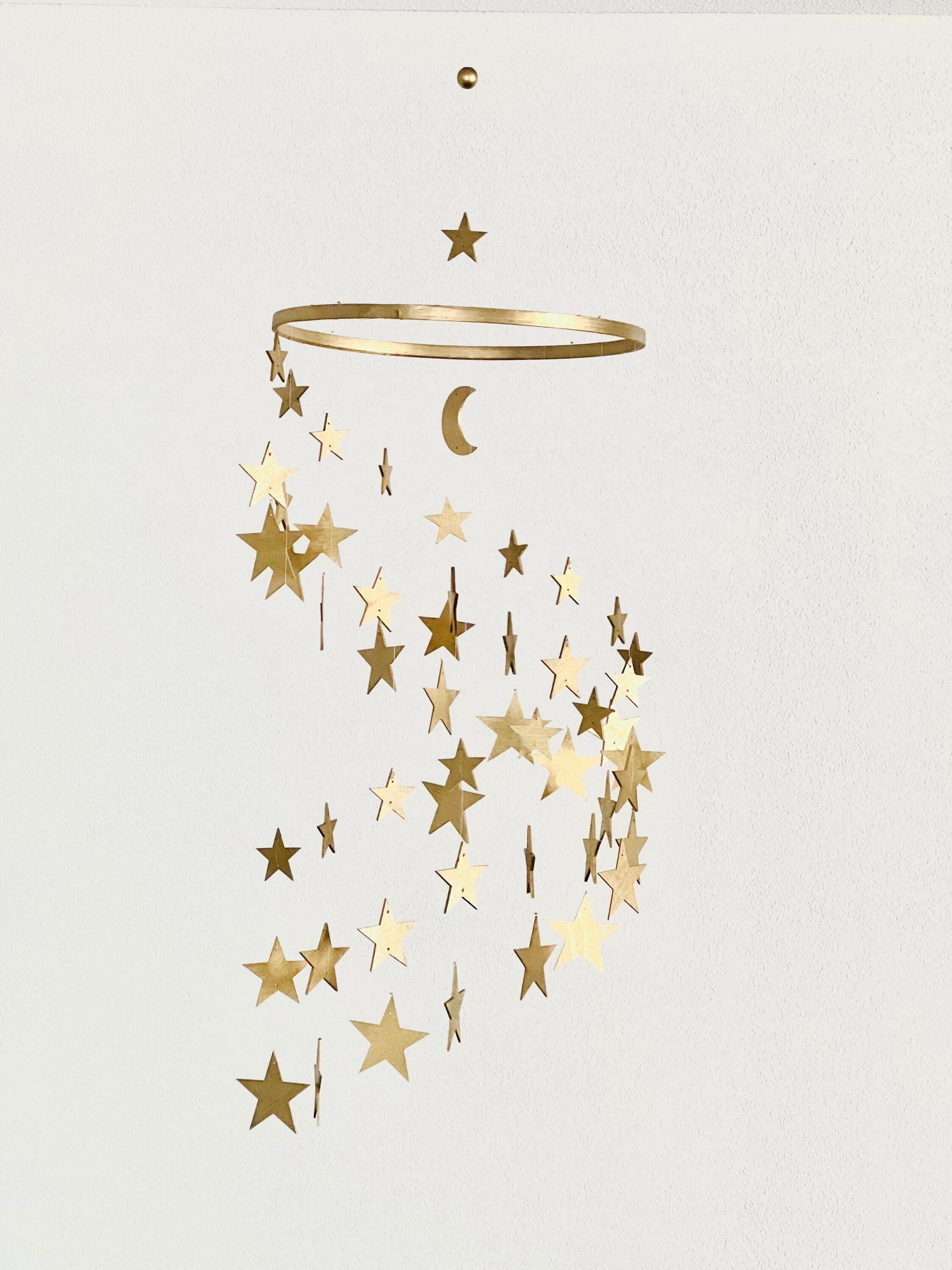 Gold stars baby mobile, silver stars and moon mobile nursery, moon baby mobile, night baby mobile, minimalist mobile, gender neutral mobile