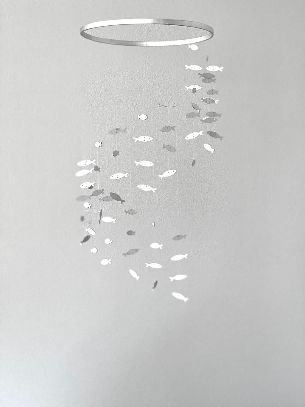 Silver wood fish baby mobile, marine crib mobile nursery, night baby mobile, kids mobile, minimalist mobile, gender neutral mobile