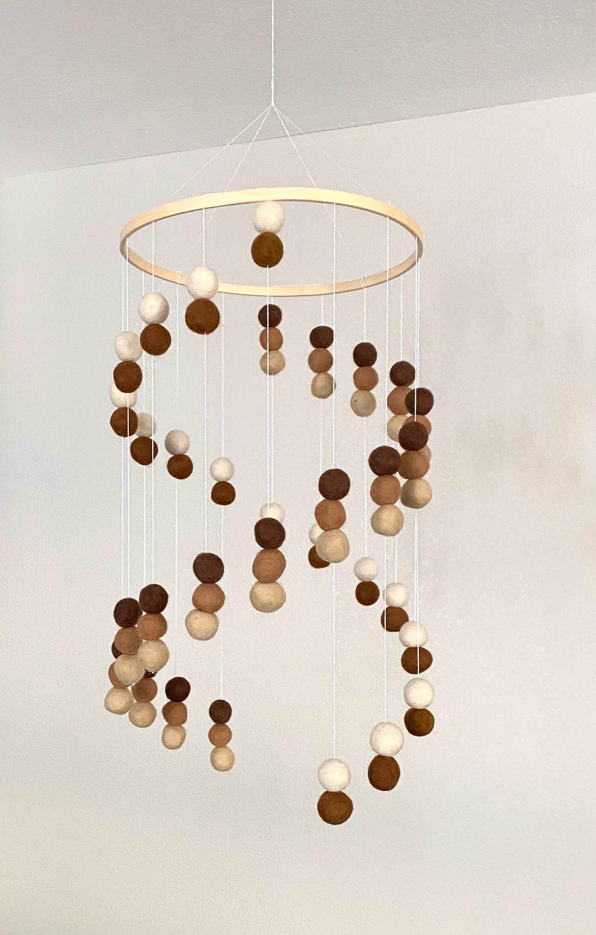 Felt wool ball mobile, pom pom mobile, felt pom pom mobile, felt ball mobile, minimalist mobile, boho nursery decor