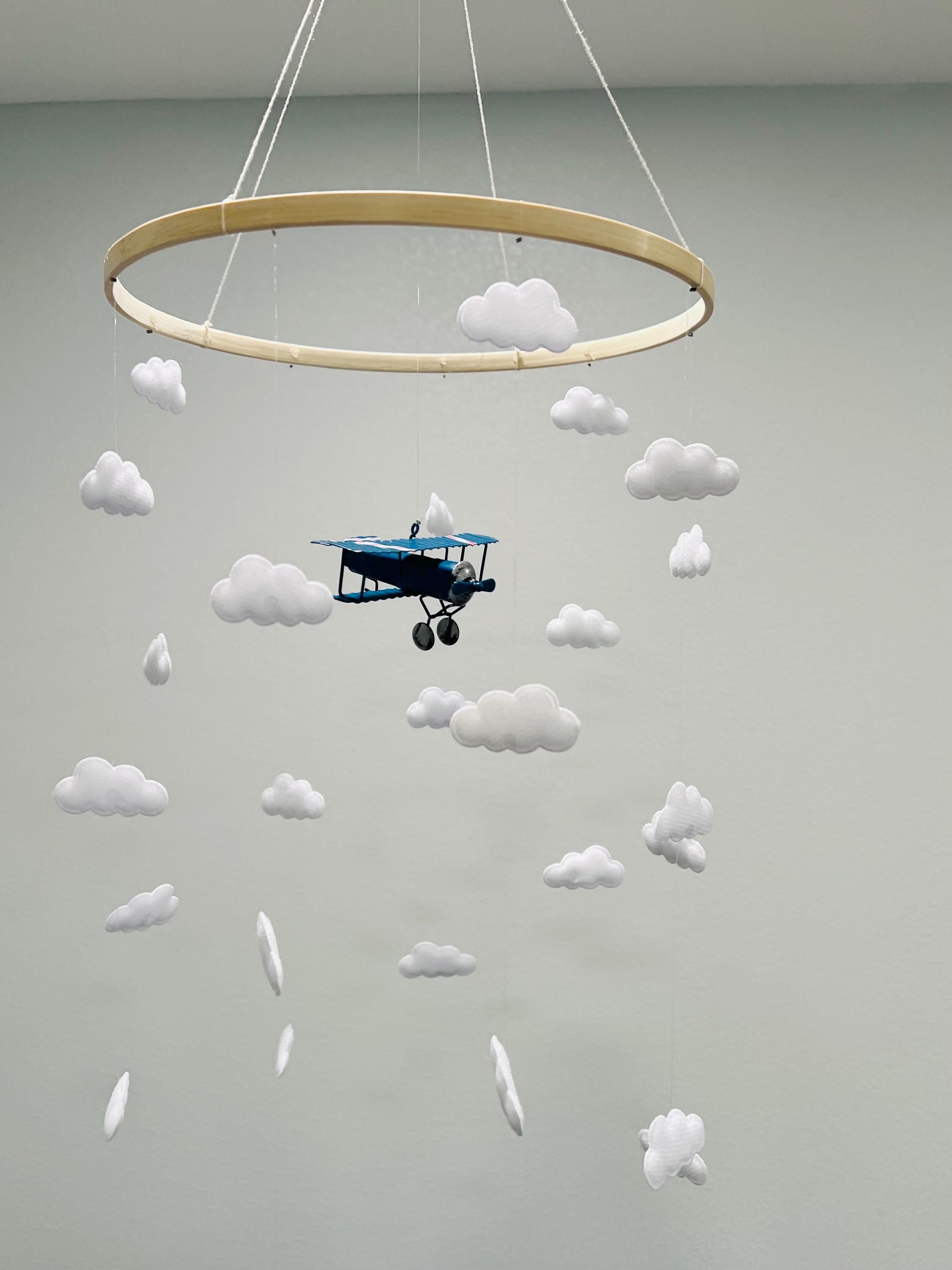 Blue airplane baby mobile, cloud felt baby mobile, baby boy mobile, pilot mobile, gender neutral nursery, baby boy nursery, baby mobile