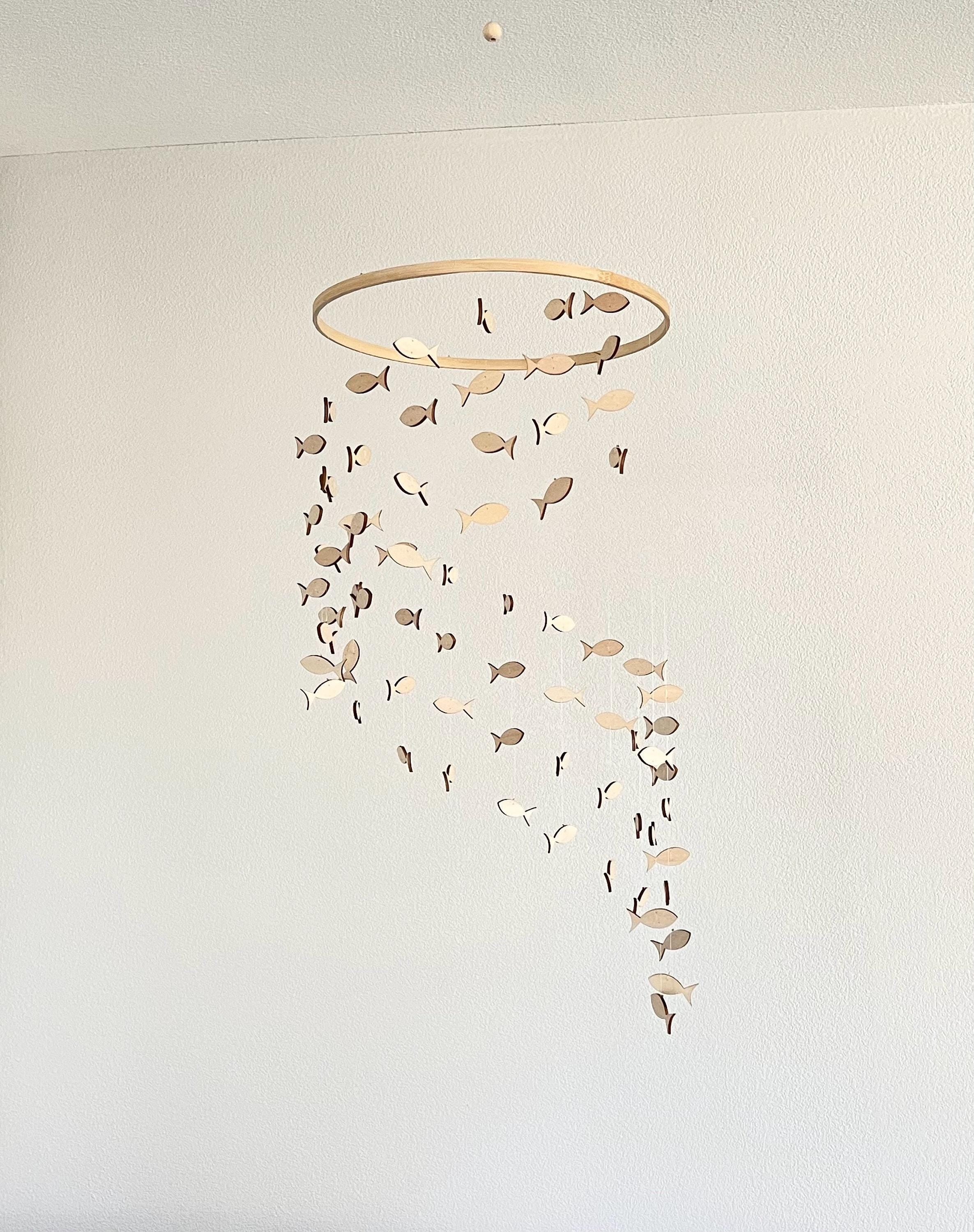 Wood fish baby mobile, marine crib mobile boho nursery night mobile, fishing kids mobile, minimalist mobile, fisherman neutral mobile