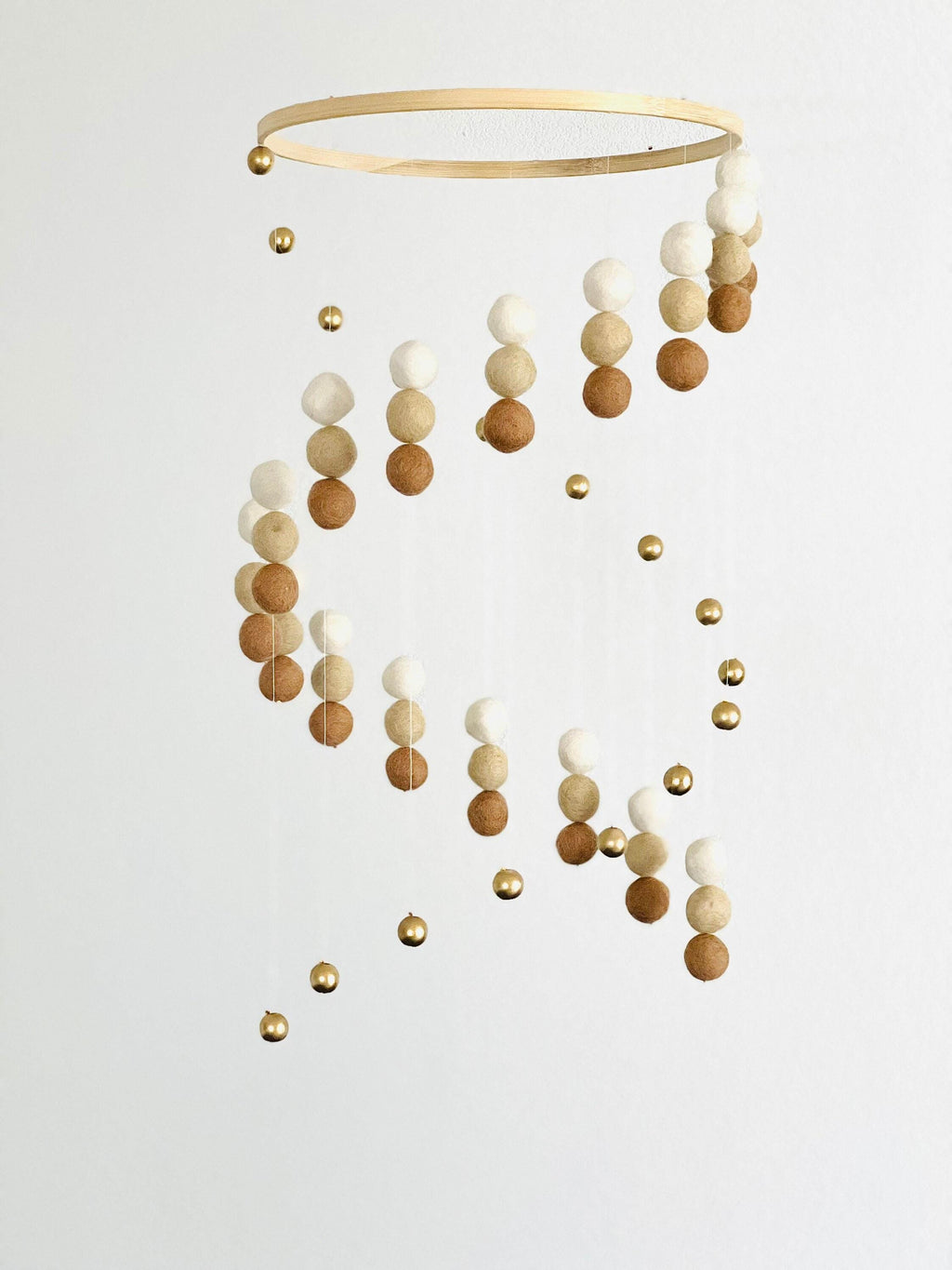 Gold silver balls and felt wool balls mobile, neutral felt pom pom mobile, felt ball mobile, minimalist mobile, boho nursery decor