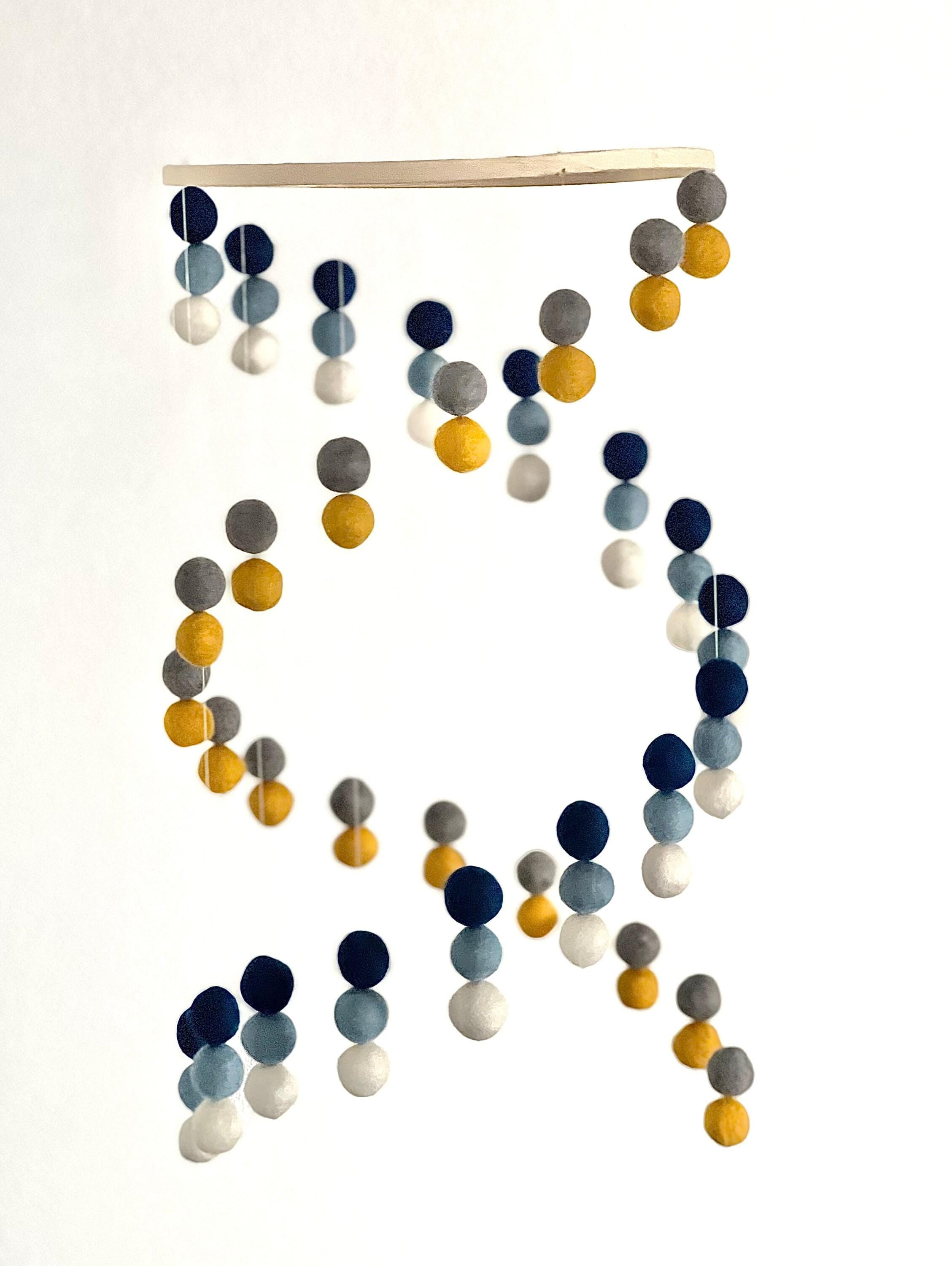 Felt wool ball mobile, pom pom mobile, felt pom pom mobile, navy felt ball mobile, baby girl mobile, minimalist mobile, boho nursery decor