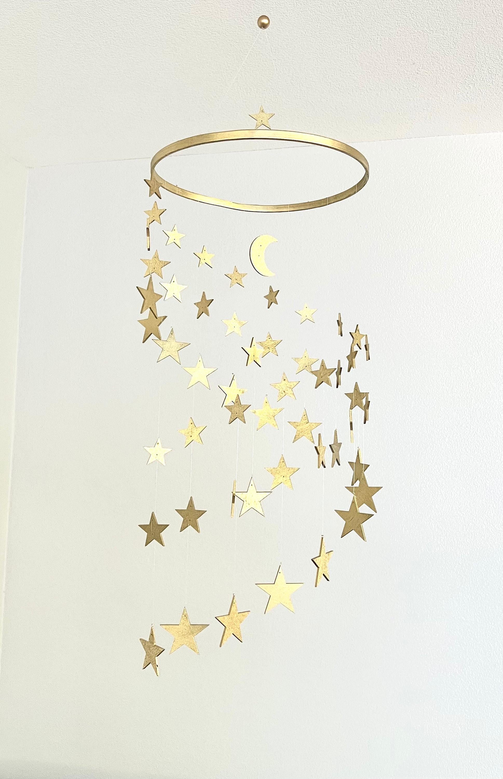 Brass gold stars baby mobile,  stars and moon mobile nursery, moon baby mobile, minimalist mobile, gender neutral mobile