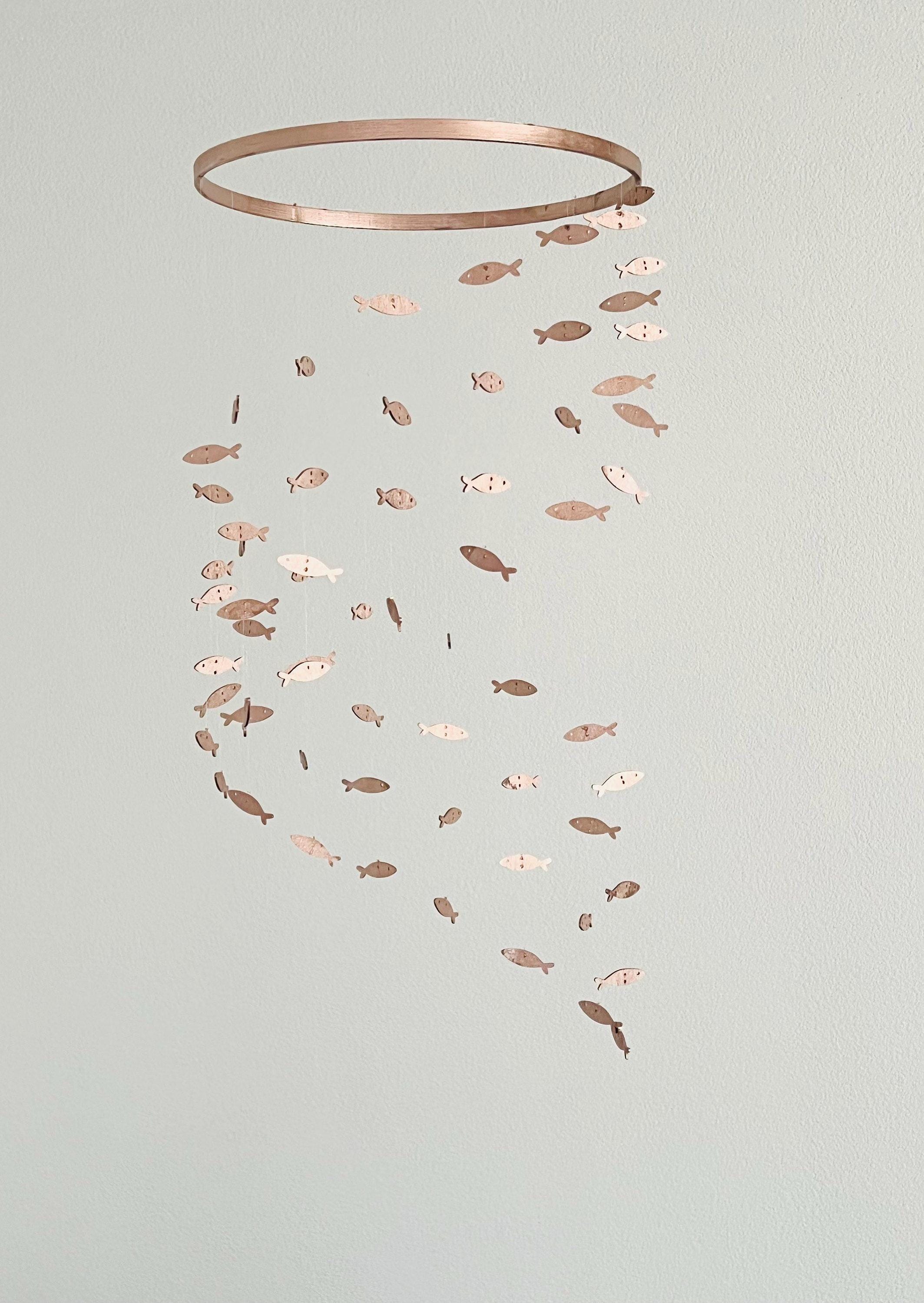 Rose gold fish baby mobile, marine crib mobile nursery, night baby mobile, kids mobile, minimalist mobile, gender neutral wood mobile