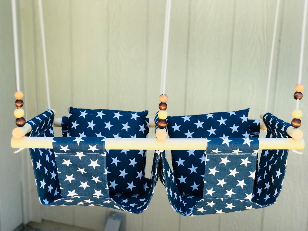 Twin Babies Fabric Swing.  Double Indoor/Outdoor Baby/Todler Swing with a Pillow
