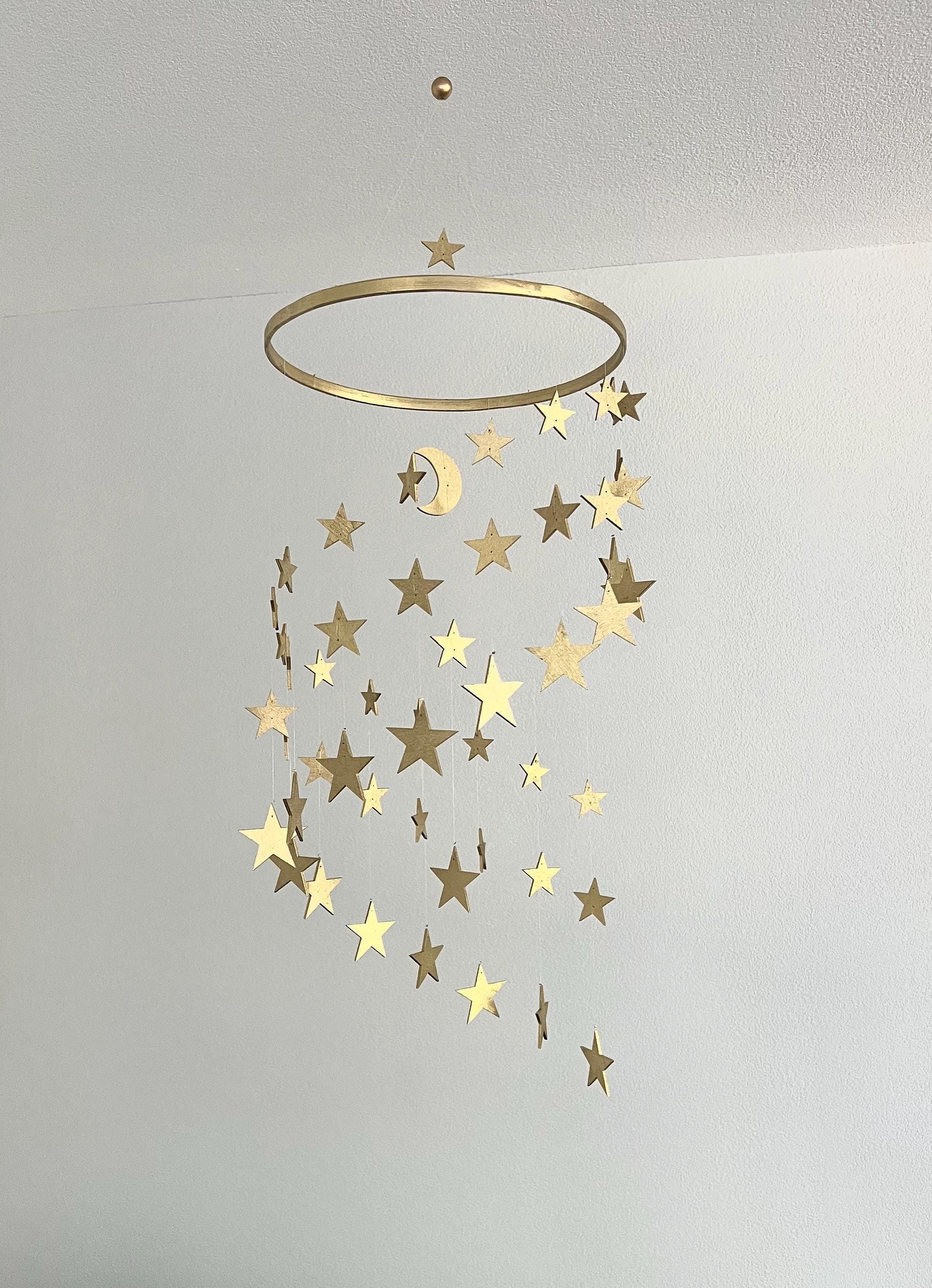 Brass gold stars baby mobile,  stars and moon mobile nursery, moon baby mobile, minimalist mobile, gender neutral mobile