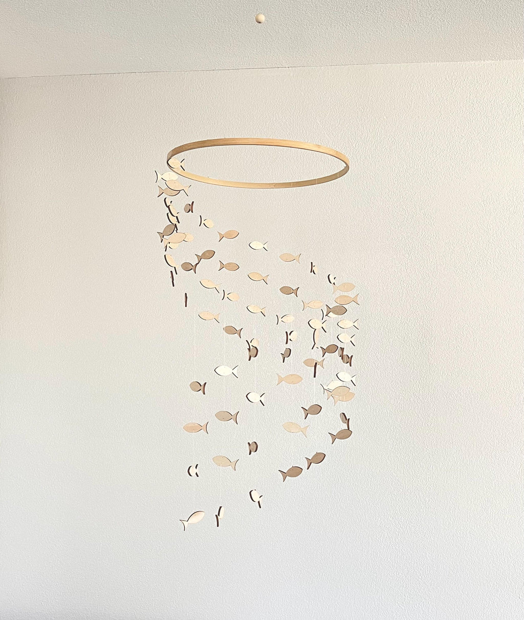Wood fish baby mobile, marine crib mobile boho nursery night mobile, fishing kids mobile, minimalist mobile, fisherman neutral mobile