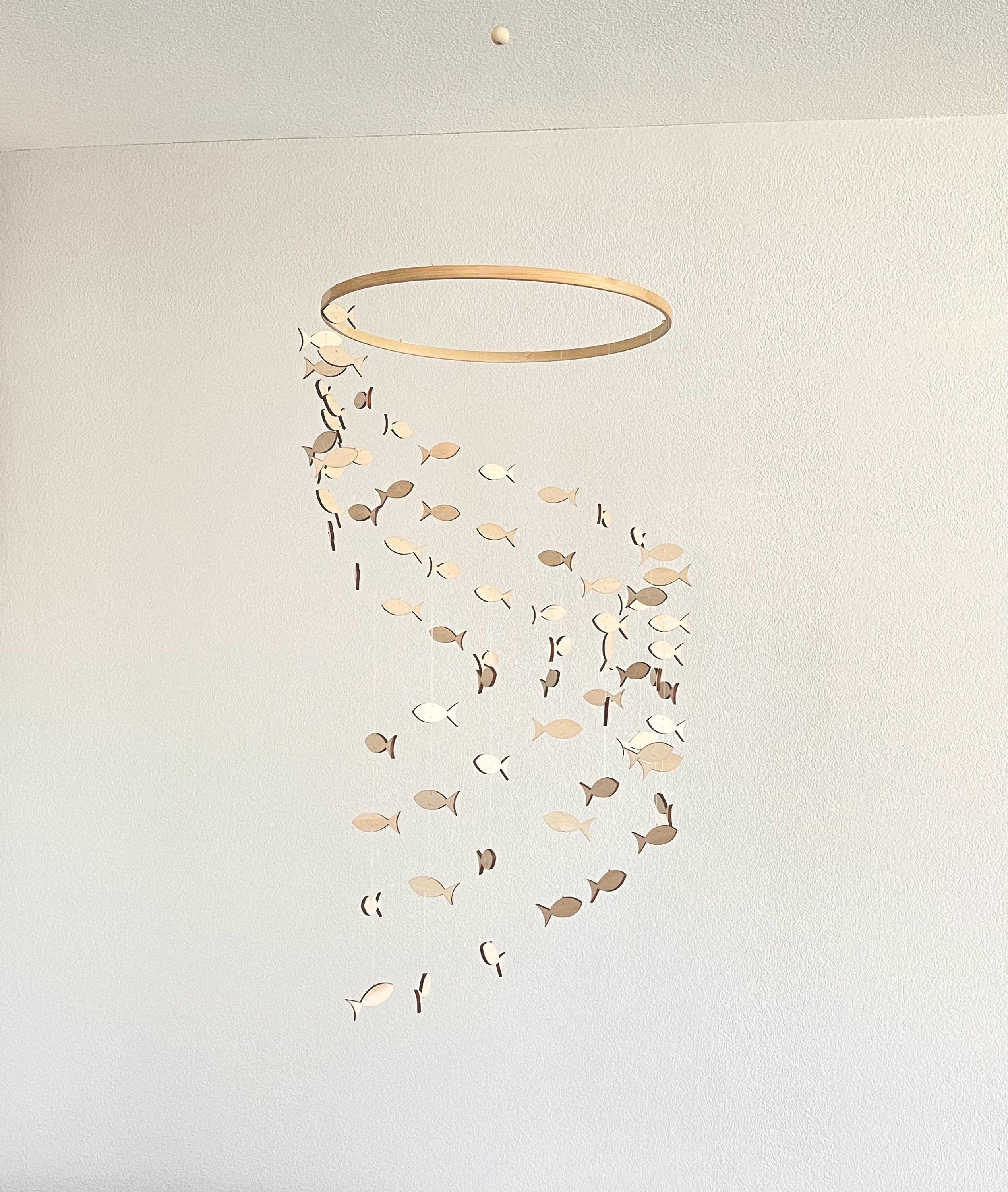 Wood fish baby mobile, marine crib mobile boho nursery night mobile, fishing kids mobile, minimalist mobile, fisherman neutral mobile