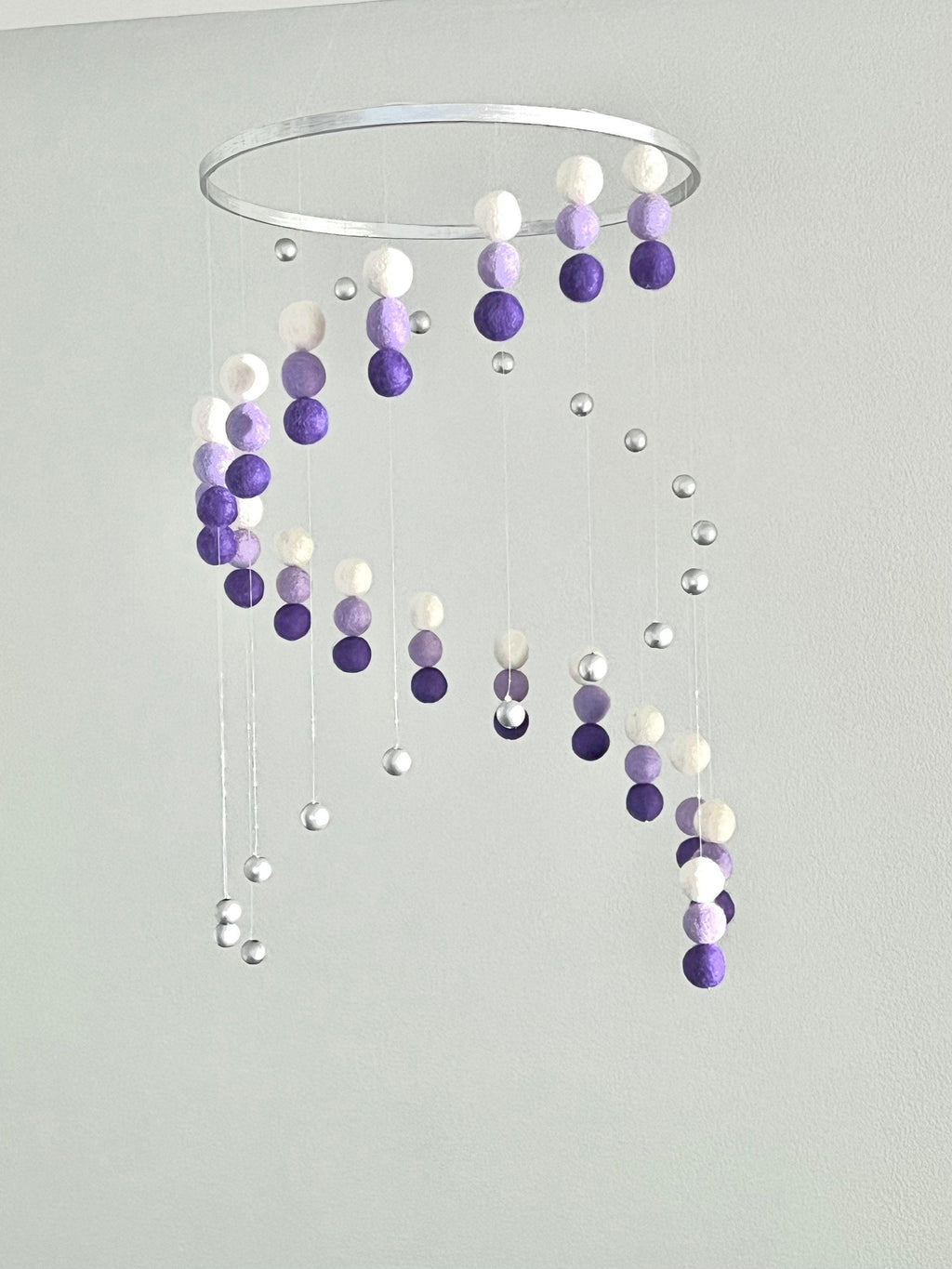 Lilac ombre felt wool ball mobile, pom pom mobile, felt pom pom mobile, felt ball mobile, minimalist mobile, boho nursery decor