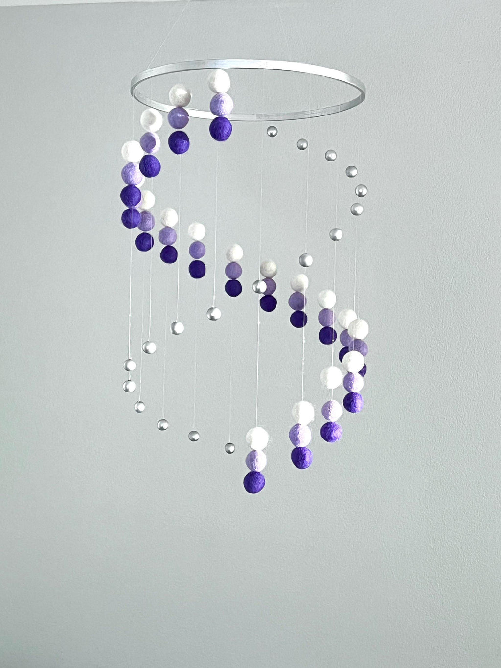 Lilac ombre felt wool ball mobile, pom pom mobile, felt pom pom mobile, felt ball mobile, minimalist mobile, boho nursery decor
