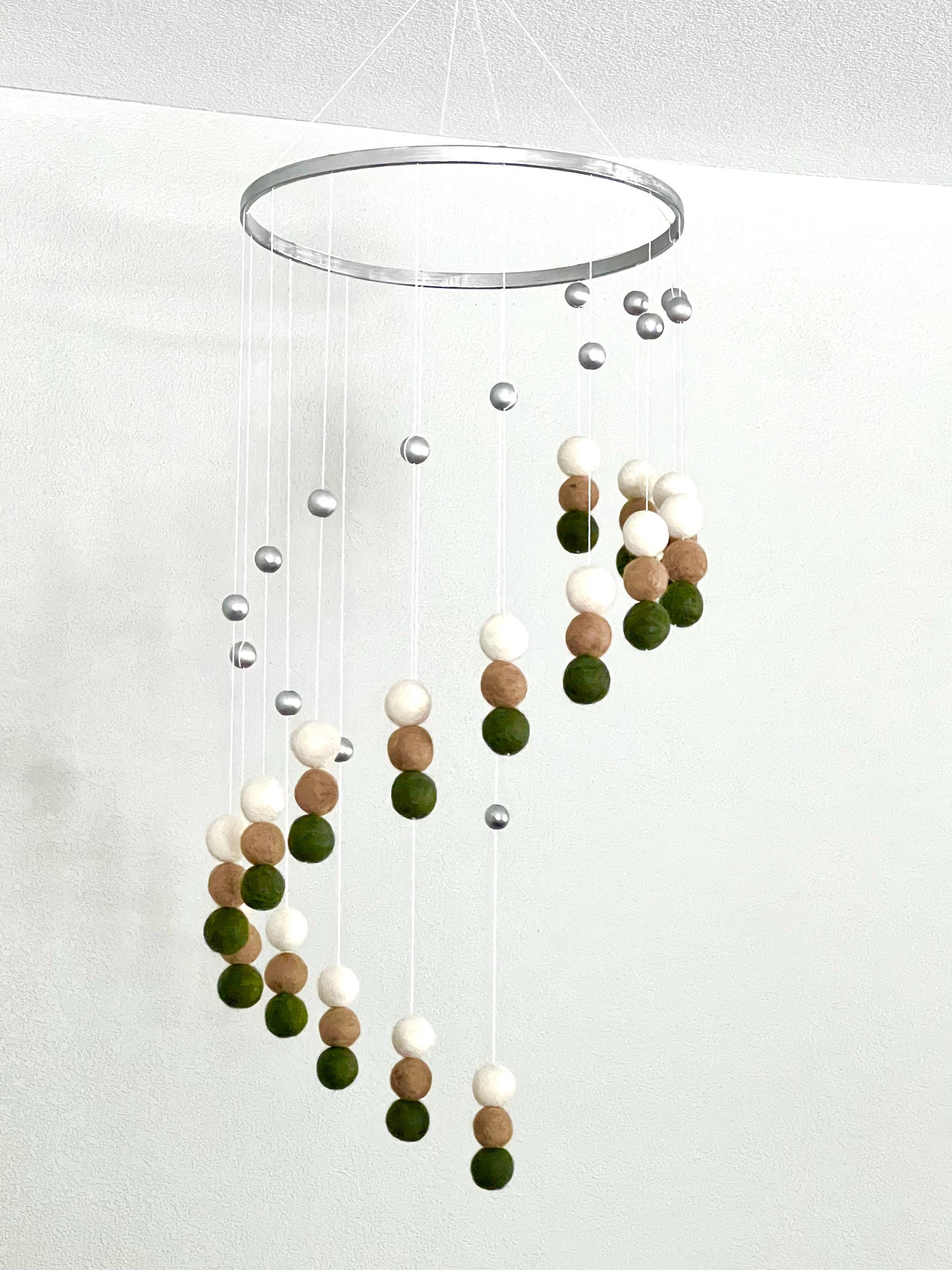 Felt wool ball mobile, pom pom mobile, felt pom pom mobile, felt ball mobile, baby girl mobile, minimalist mobile, boho nursery decor
