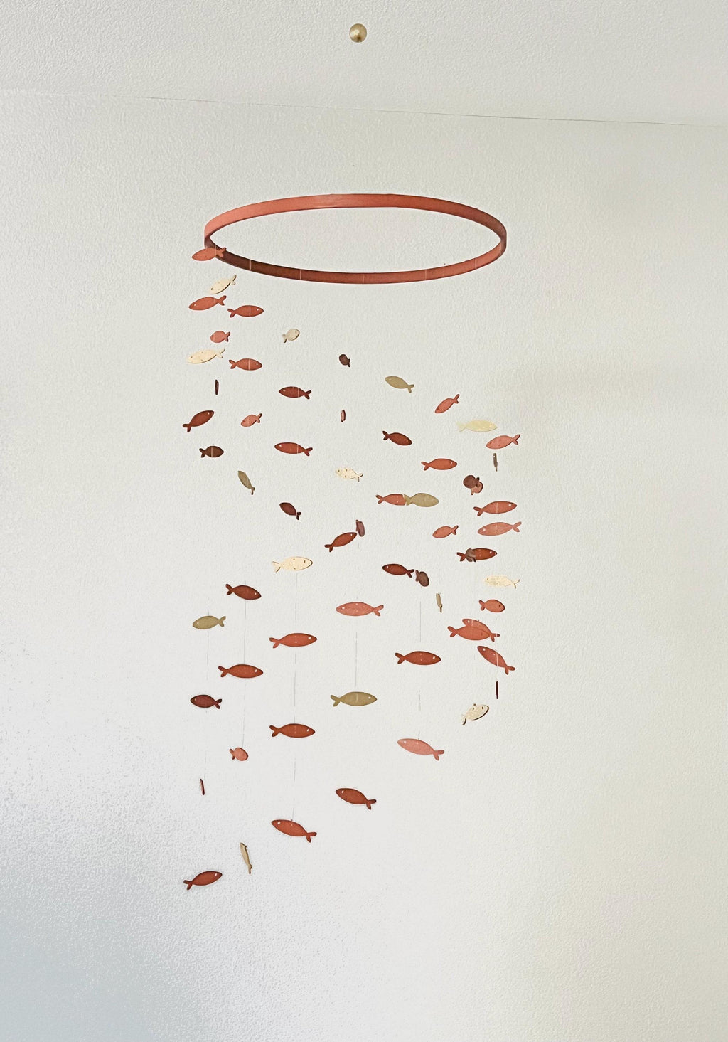 Wood terracotta and gold fish baby mobile, marine crib mobile nursery, kids mobile, minimalist mobile, gender neutral mobile