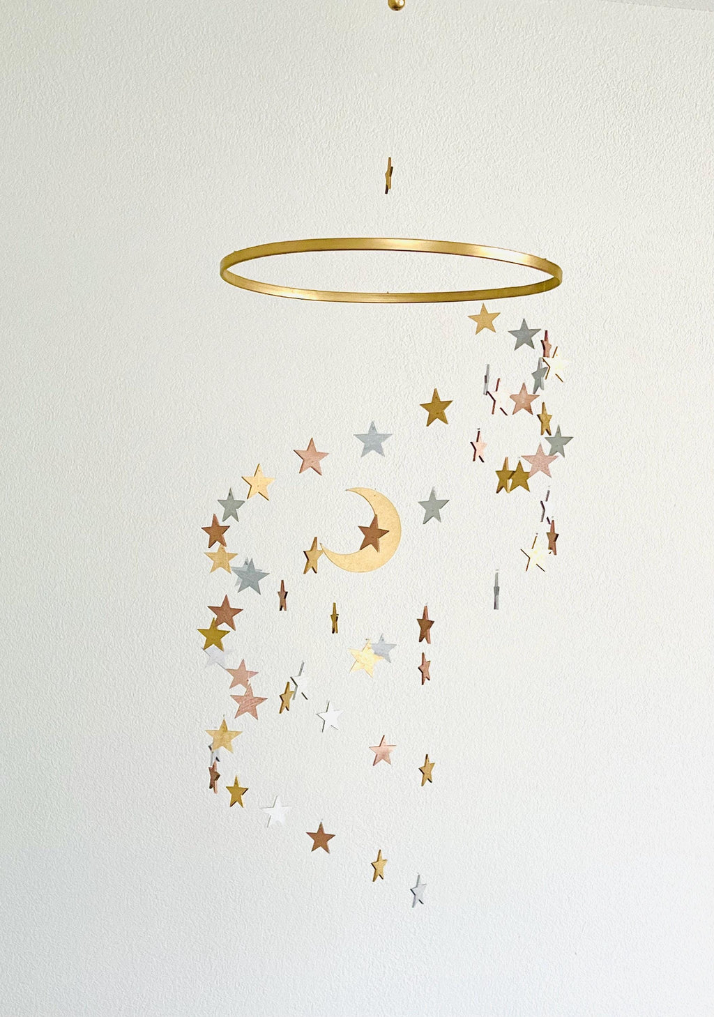 Multicolor wood stars and moon baby mobile, stars and moon mobile nursery, night baby mobile, minimalist mobile, gender neutral mobile