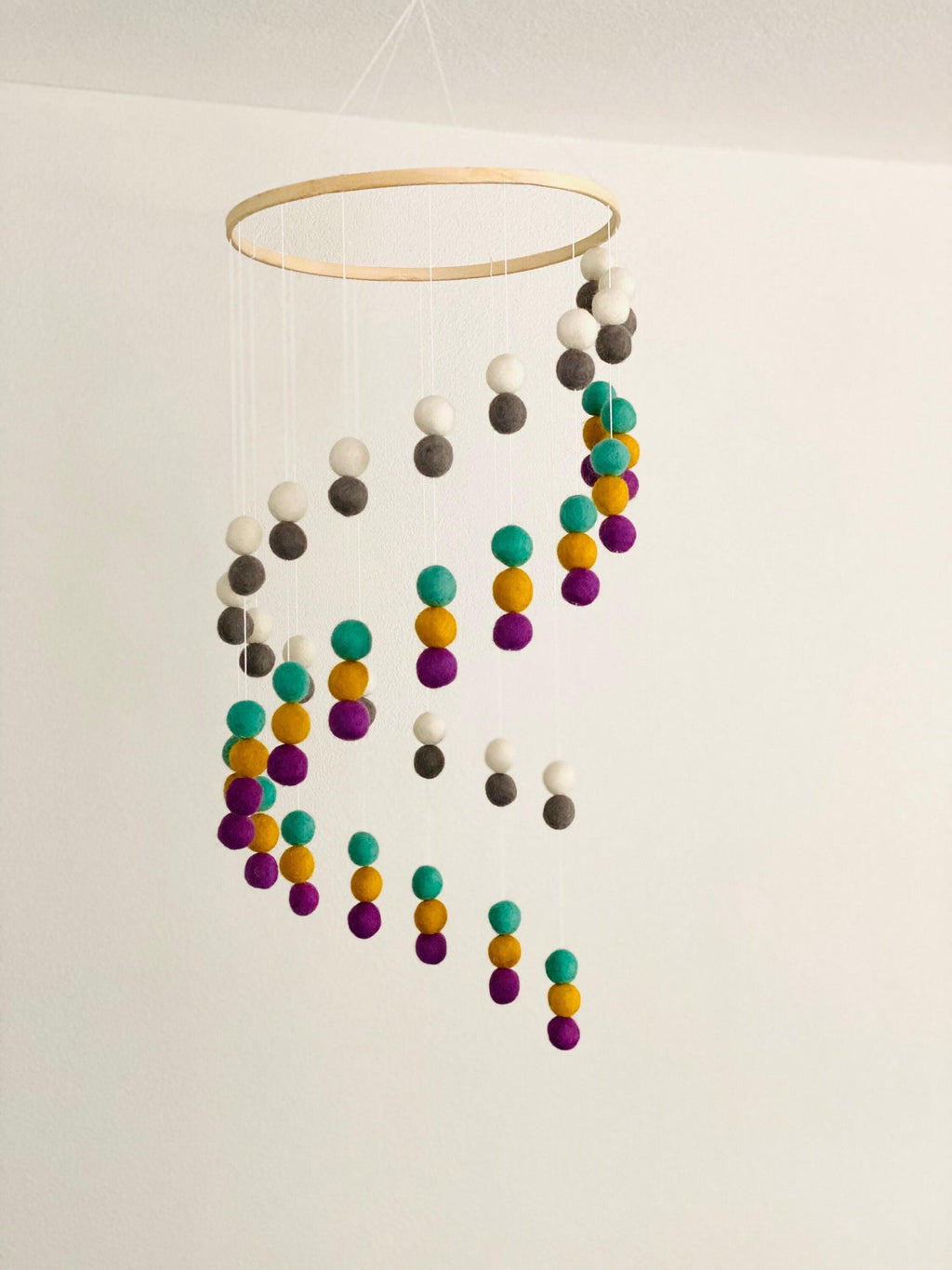 Felt wool ball mobile, pom pom mobile, felt pom pom mobile, felt ball mobile, baby girl mobile, minimalist mobile, boho nursery decor