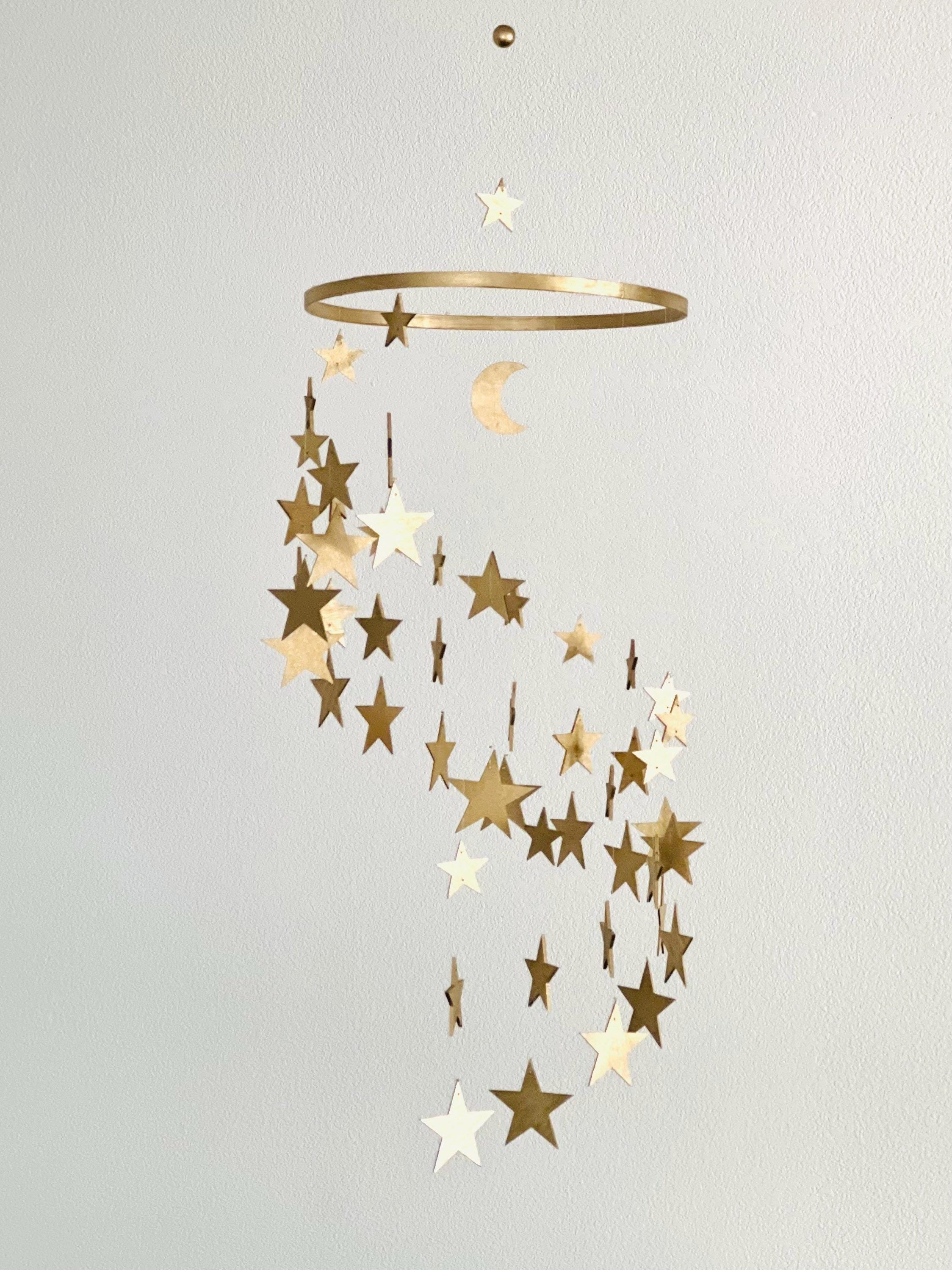 Gold stars baby mobile, silver stars and moon mobile nursery, moon baby mobile, night baby mobile, minimalist mobile, gender neutral mobile