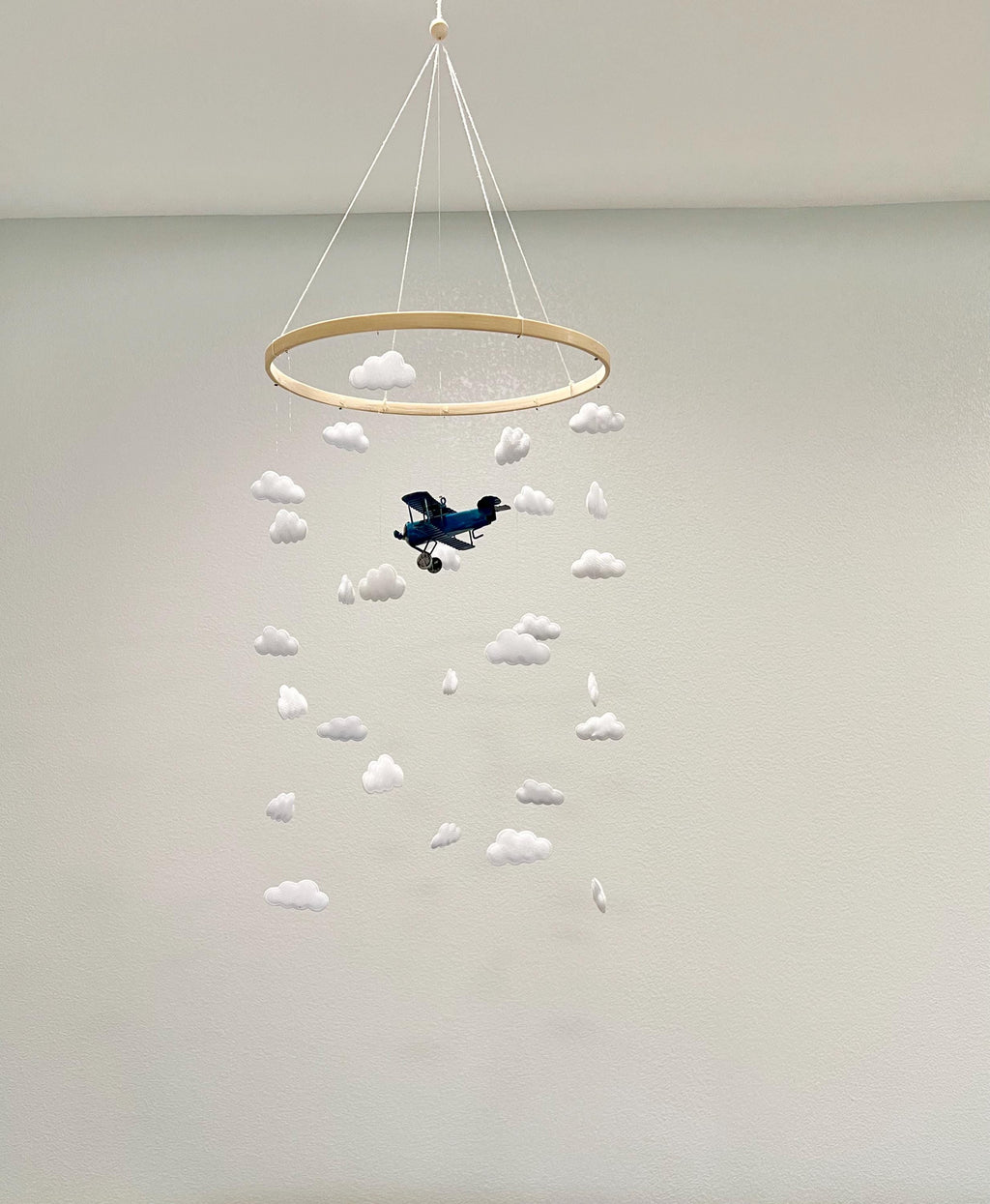 Blue airplane baby mobile, cloud felt baby mobile, baby boy mobile, pilot mobile, gender neutral nursery, baby boy nursery, baby mobile