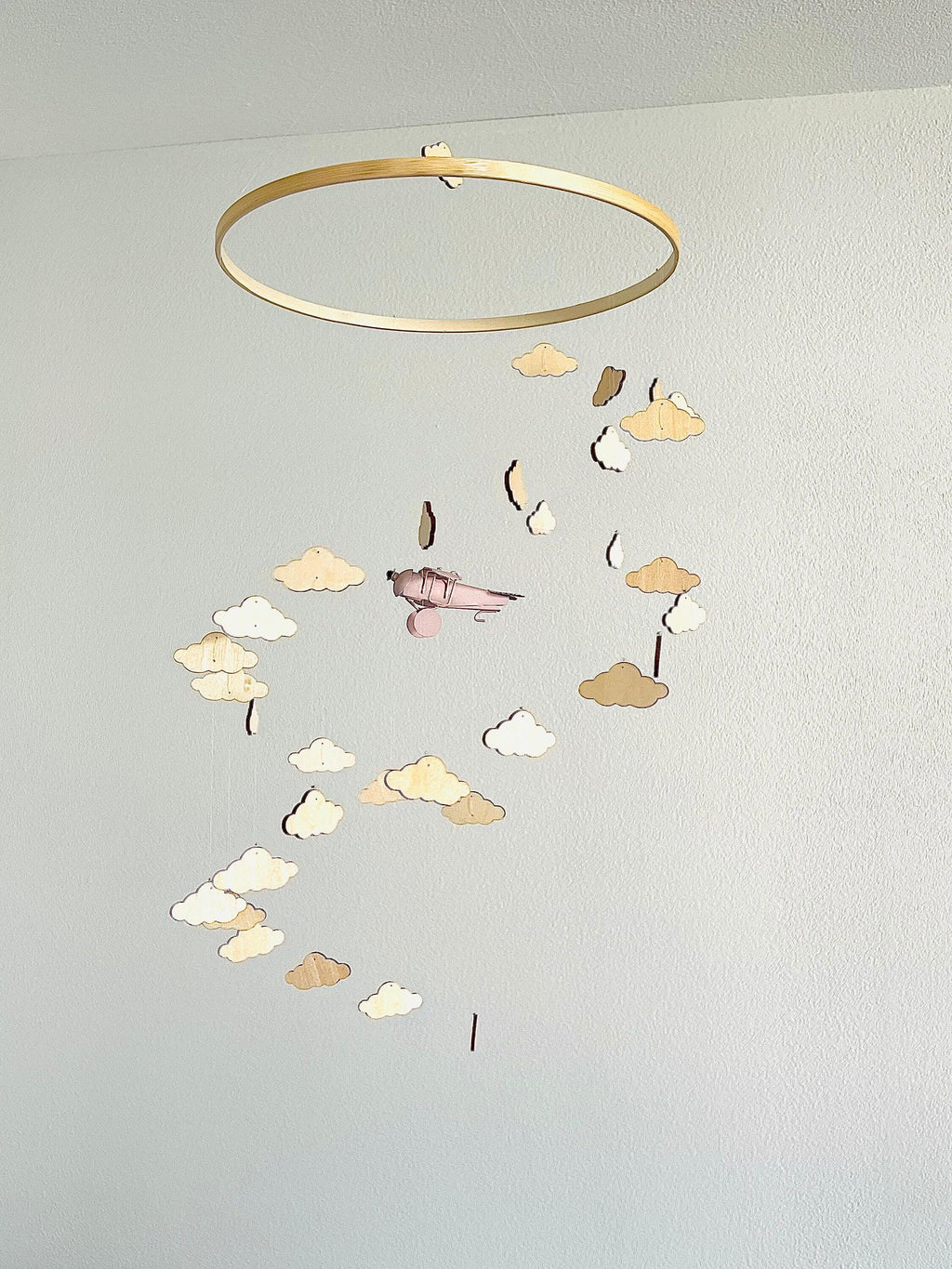 Dust pink airplane and clouds baby mobile, spiral crib mobile nursery, boho  baby mobile, minimalist mobile, gender neutral mobile