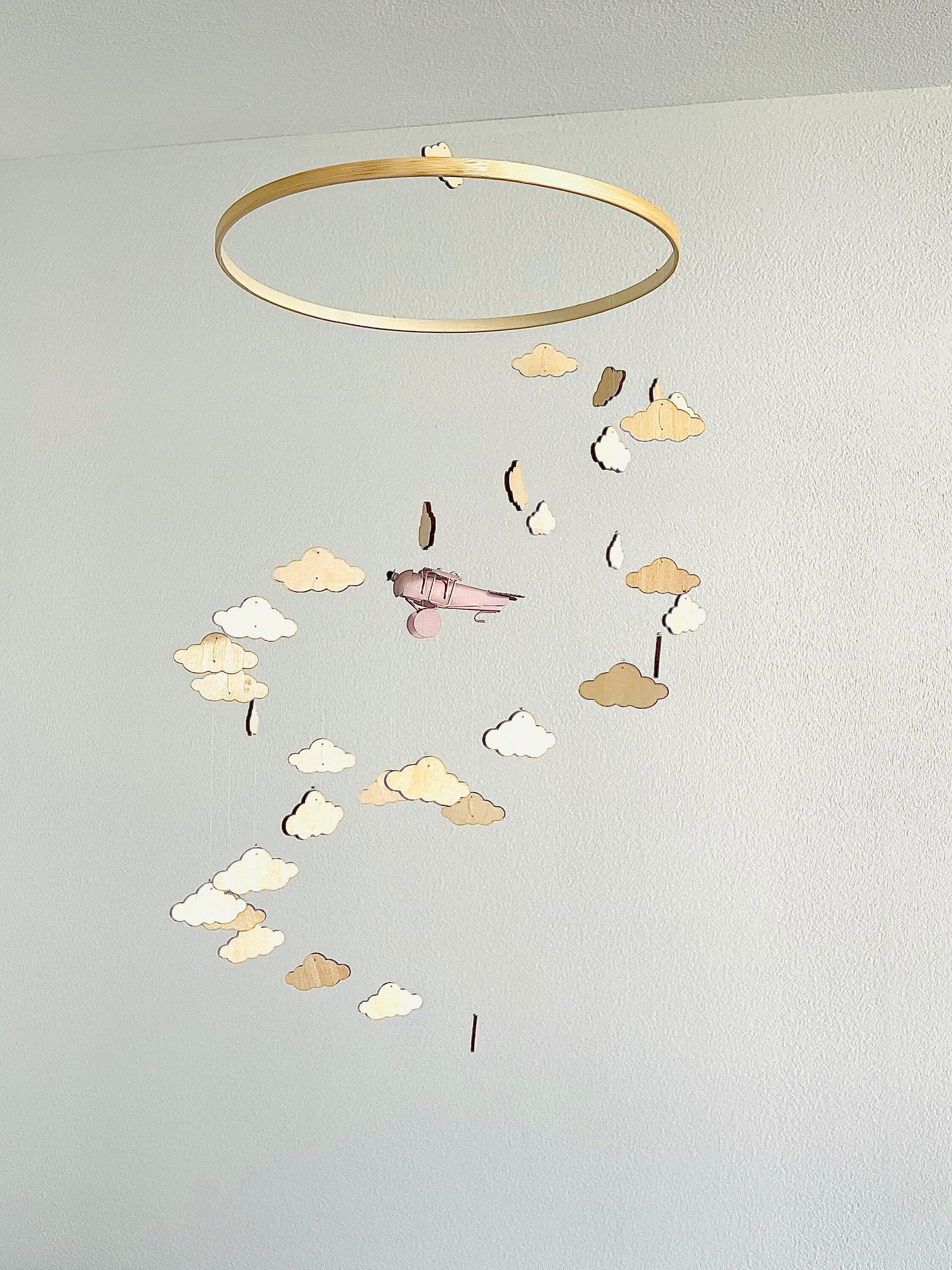 Dust pink airplane and clouds baby mobile, spiral crib mobile nursery, boho  baby mobile, minimalist mobile, gender neutral mobile