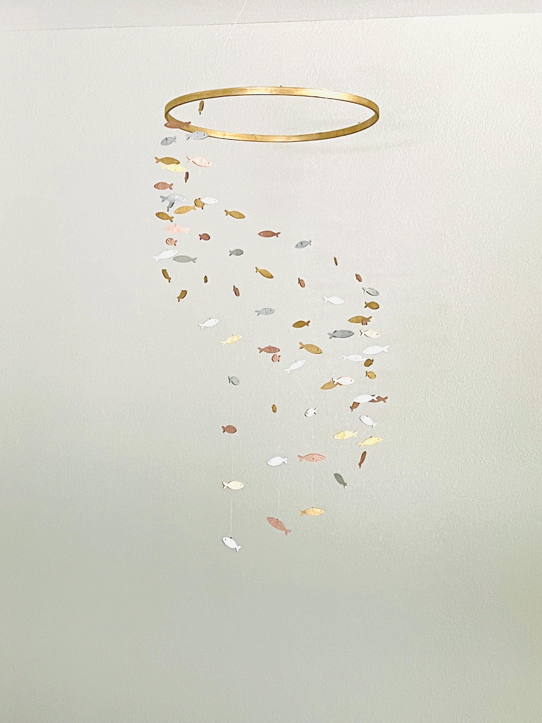 Multicolor fish baby mobile, marine crib mobile nursery gold silver rose gold wood fish kids mobile toddler minimalist boho mobile