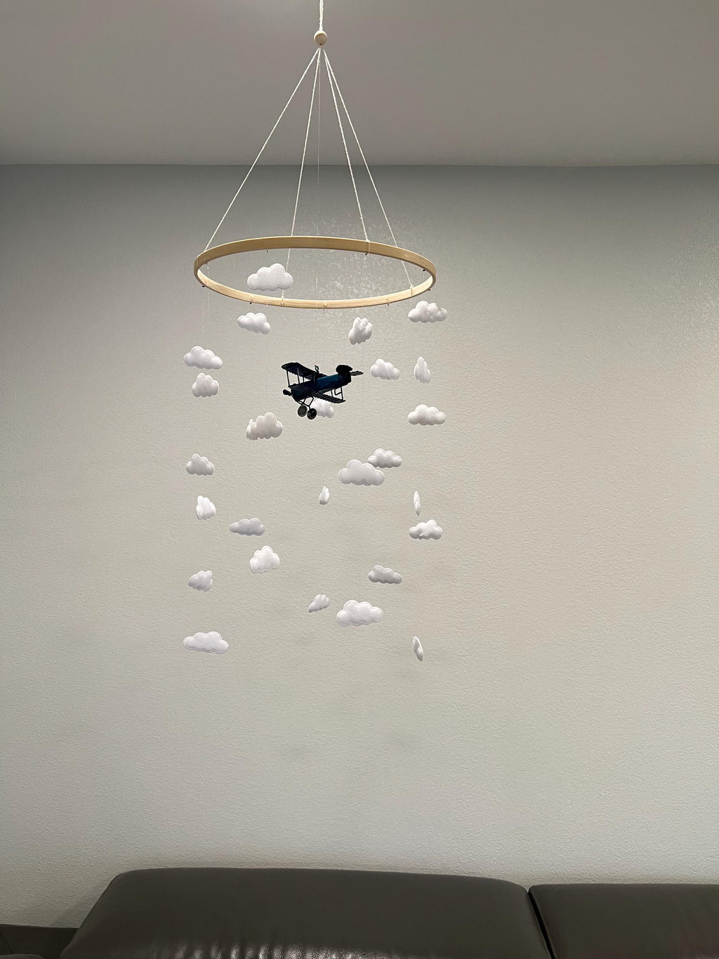 Blue airplane baby mobile, cloud felt baby mobile, baby boy mobile, pilot mobile, gender neutral nursery, baby boy nursery, baby mobile