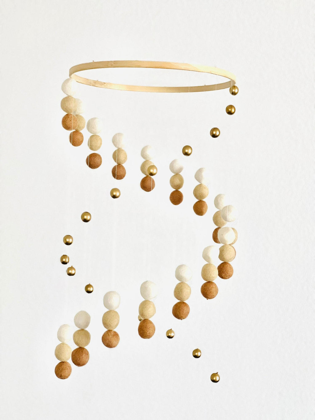 Gold silver balls and felt wool balls mobile, neutral felt pom pom mobile, felt ball mobile, minimalist mobile, boho nursery decor