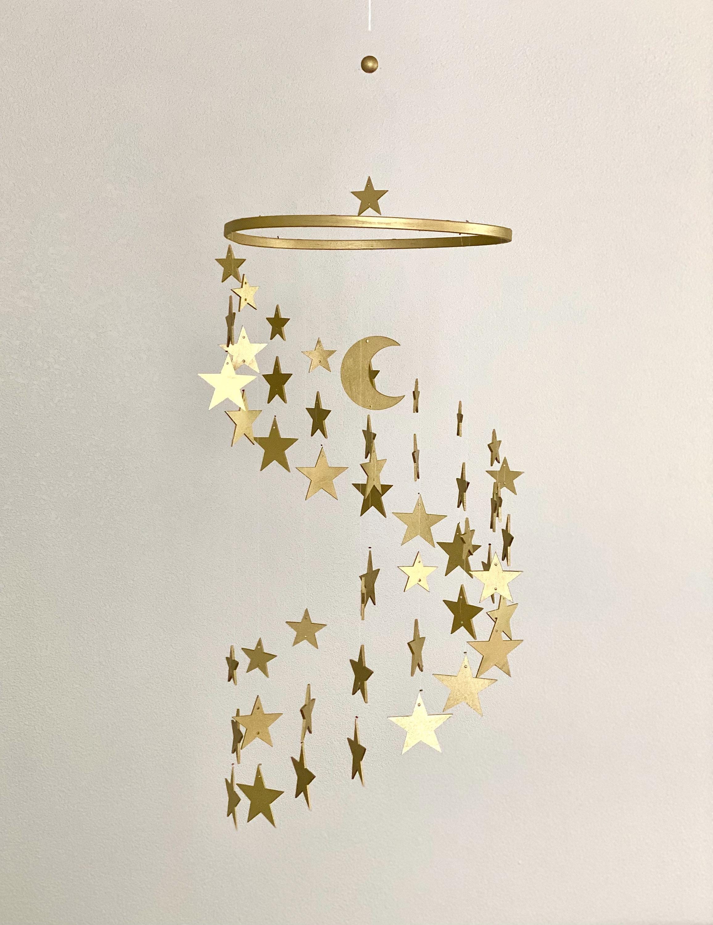 Gold stars baby mobile, silver stars and moon mobile nursery, moon baby mobile, night baby mobile, minimalist mobile, gender neutral mobile