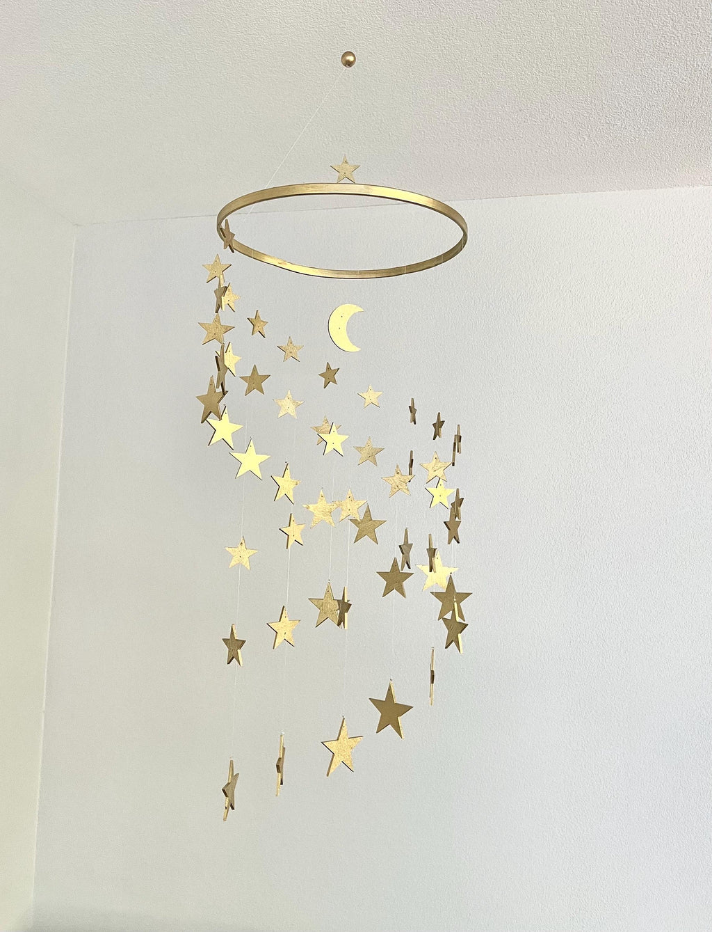 Brass gold stars baby mobile,  stars and moon mobile nursery, moon baby mobile, minimalist mobile, gender neutral mobile