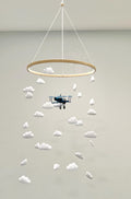 Blue airplane baby mobile, cloud felt baby mobile, baby boy mobile, pilot mobile, gender neutral nursery, baby boy nursery, baby mobile