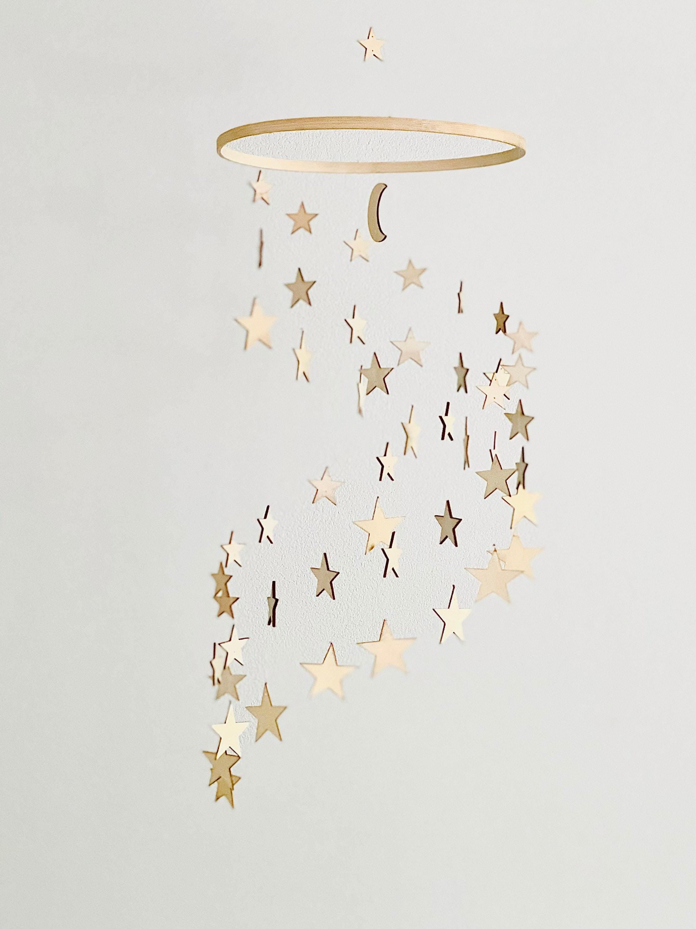 Wood stars baby mobile, stars and moon mobile nursery, night baby mobile, night baby mobile, minimalist mobile, gender neutral mobile