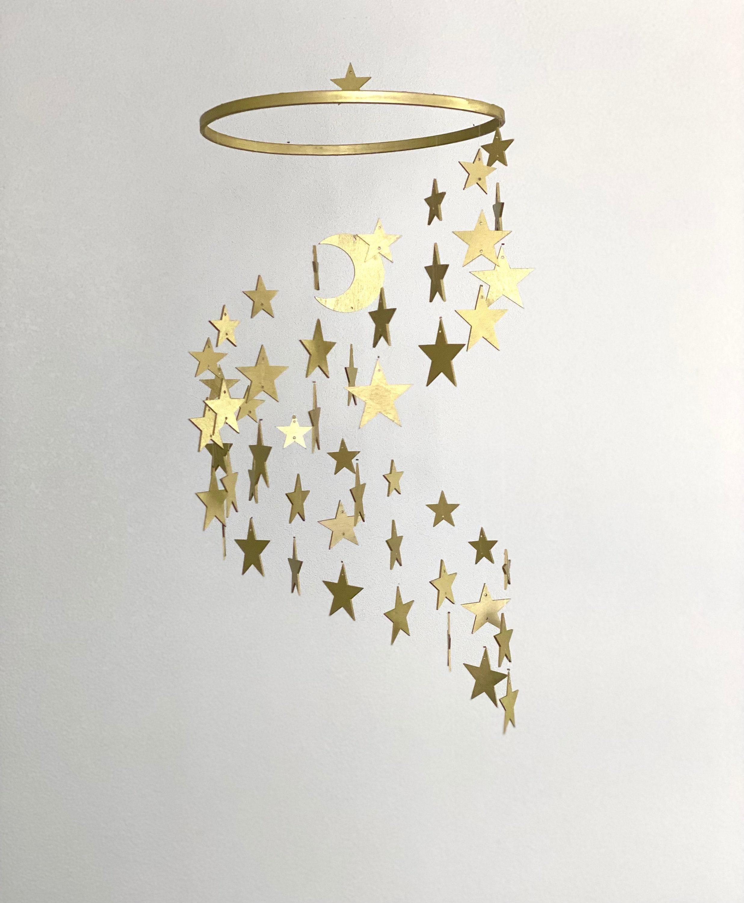 Gold stars baby mobile, silver stars and moon mobile nursery, moon baby mobile, night baby mobile, minimalist mobile, gender neutral mobile