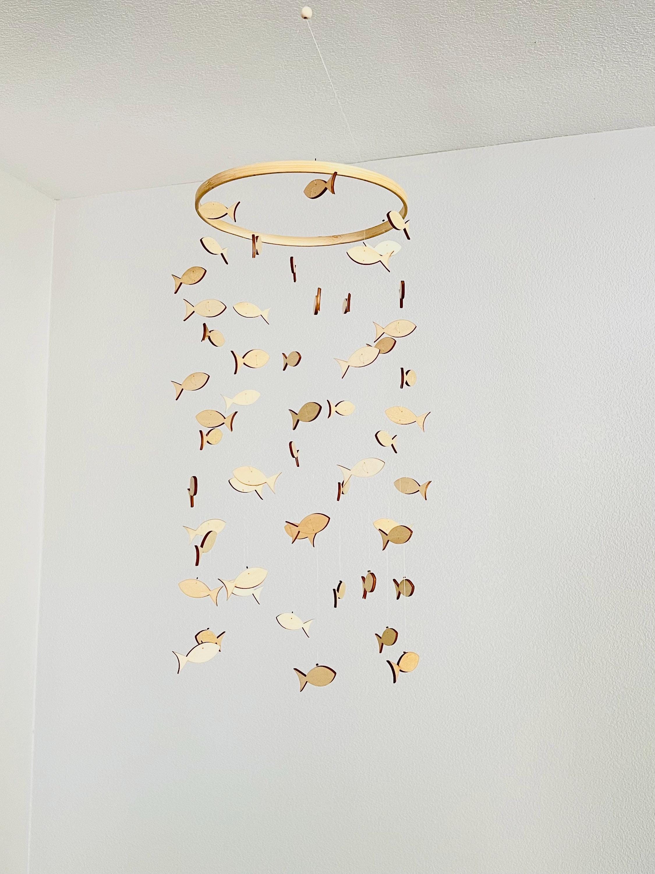 Wood fishing baby mobile, marine crib mobile nursery, night baby mobile, kids mobile, minimalist mobile, gender neutral mobile