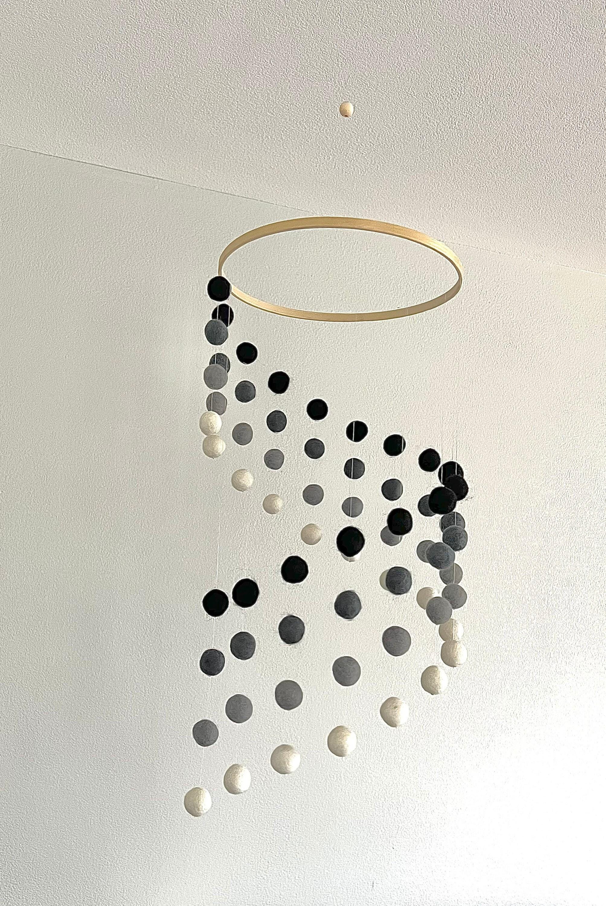 Monochrome felt wool ball mobile, pom pom mobile, felt pom pom mobile, felt ball mobile, minimalist mobile, boho nursery decor