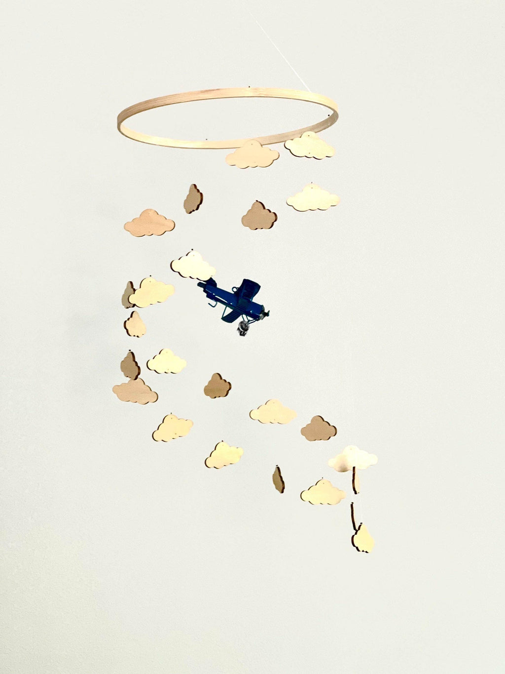 Airplane and clouds baby mobile, spiral crib mobile nursery, night baby mobile, kids mobile, minimalist mobile, gender neutral mobile